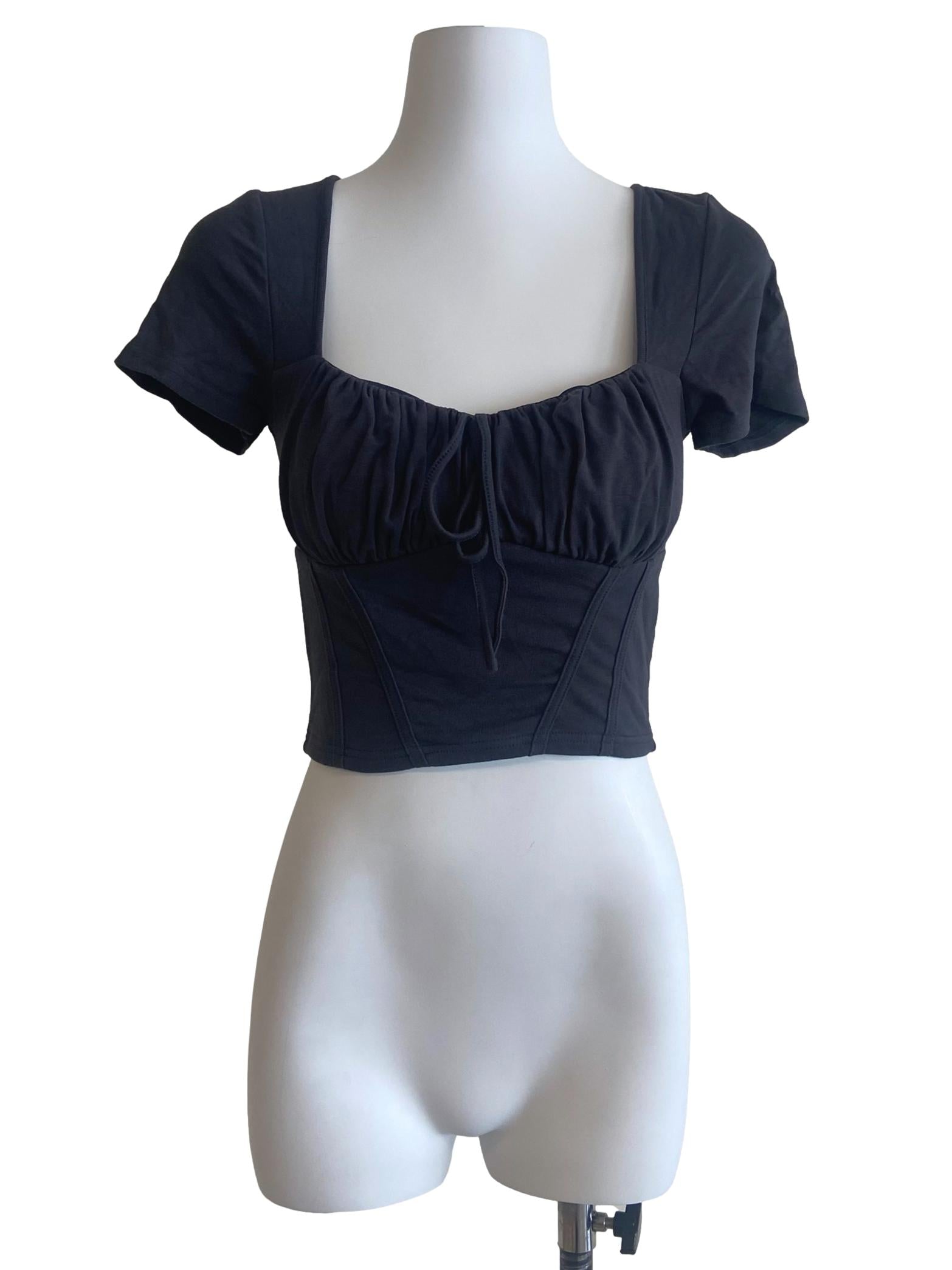 Charcoal Grey Square Neck Crop Blouse