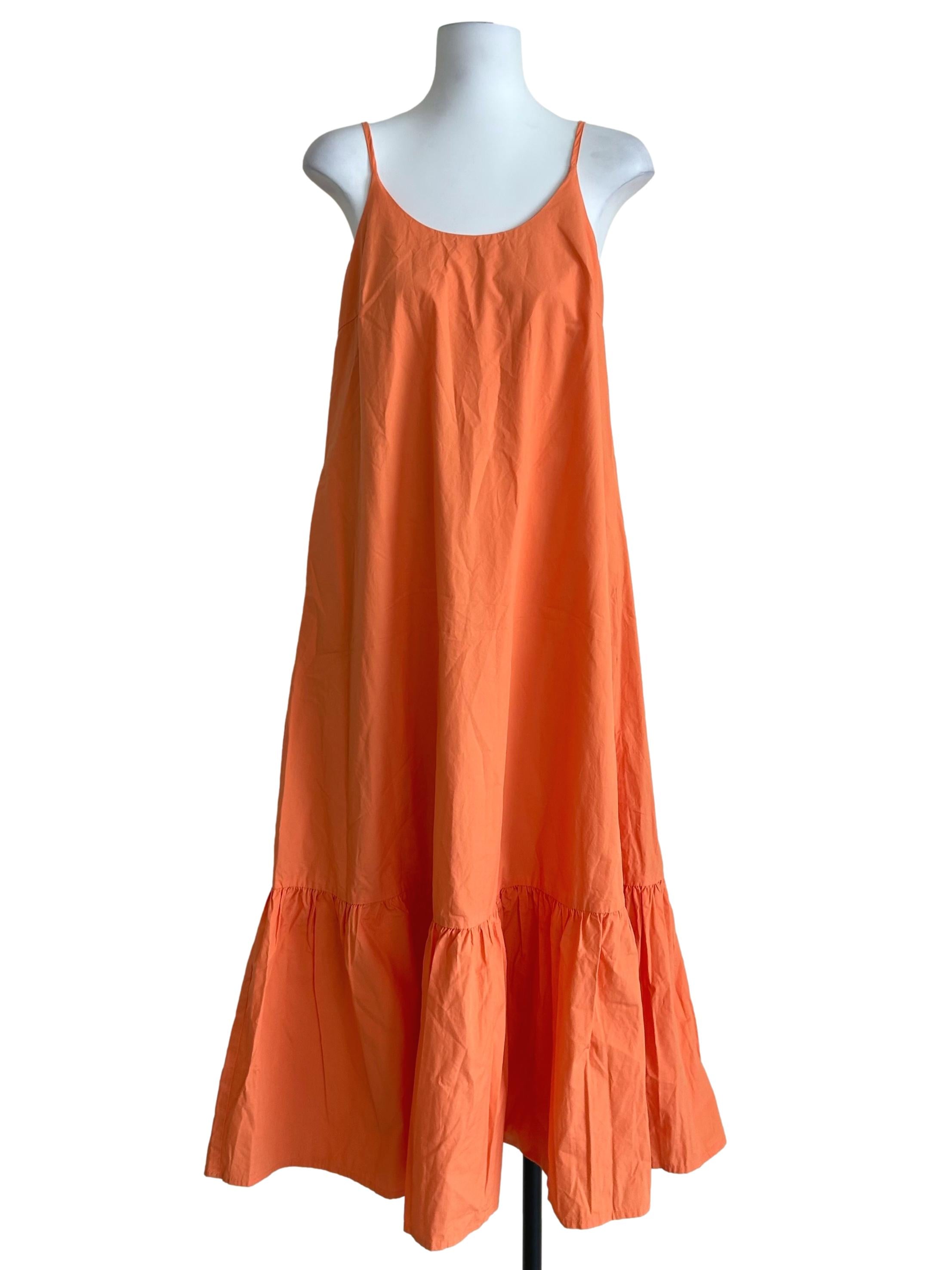Orange Spaghetti Strap Tiered Dress