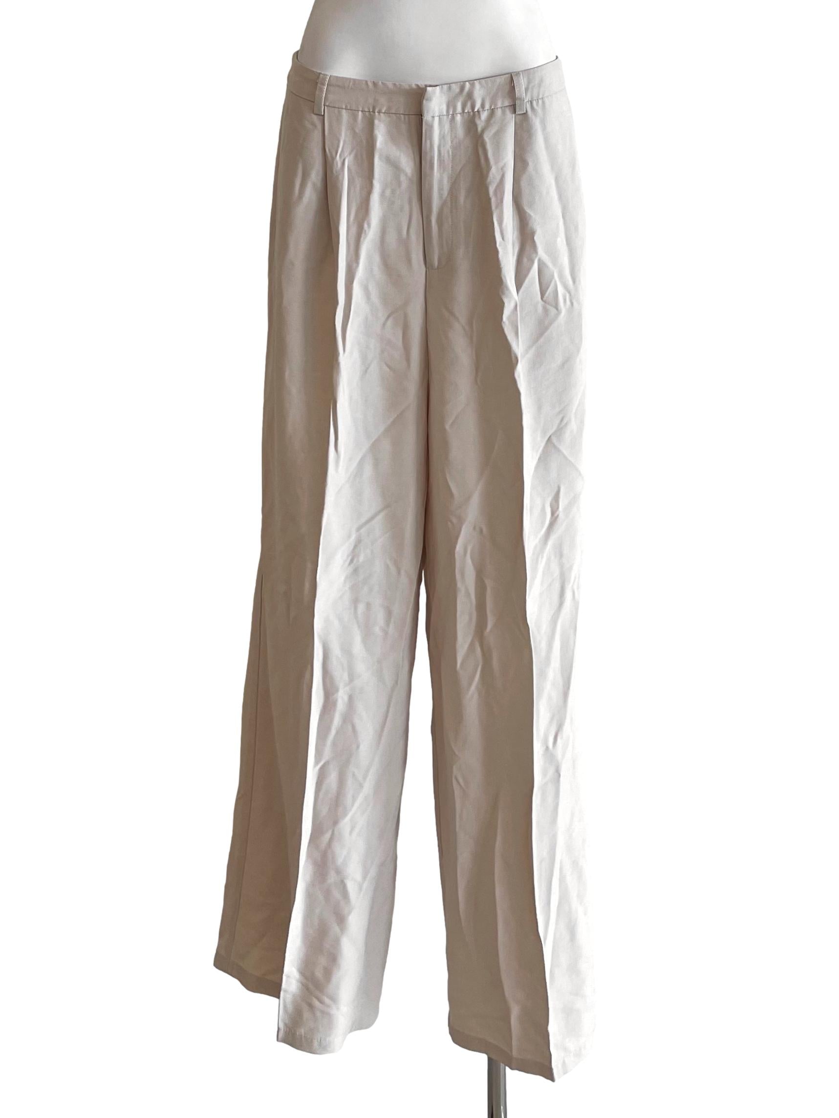 Ivory Pleated Wide Leg Pants LB