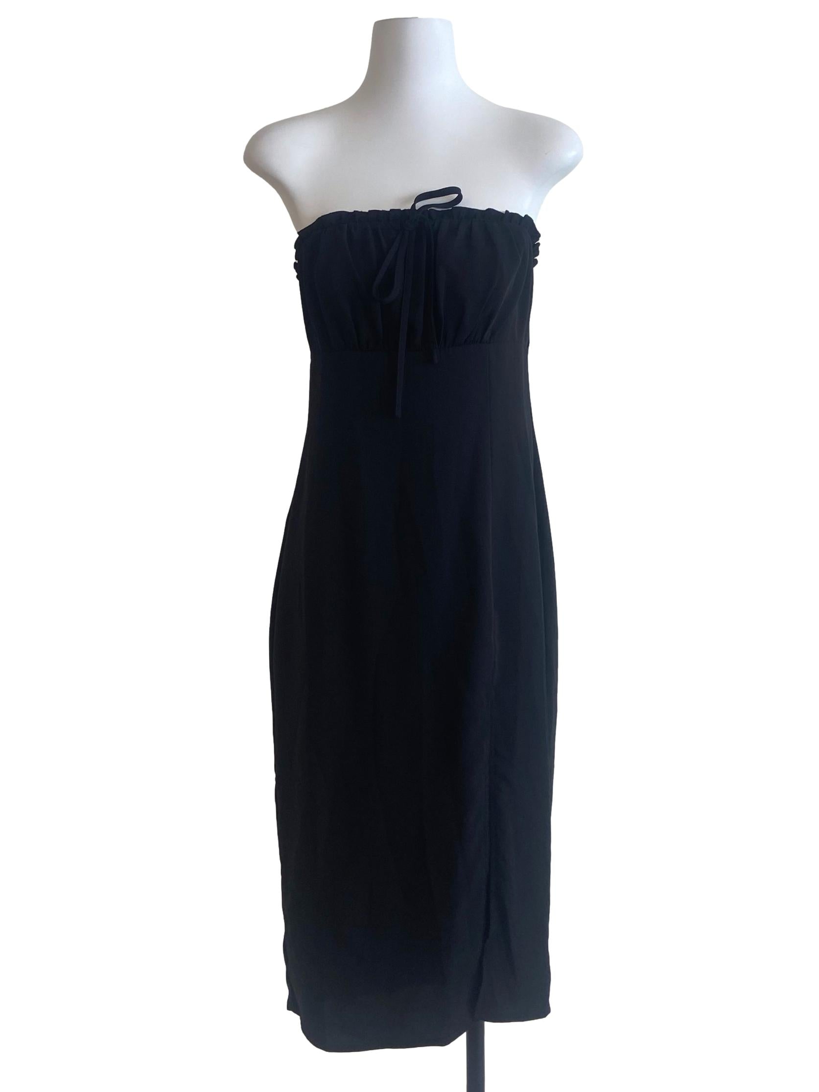 Black Strapless A-Line Slit Dress
