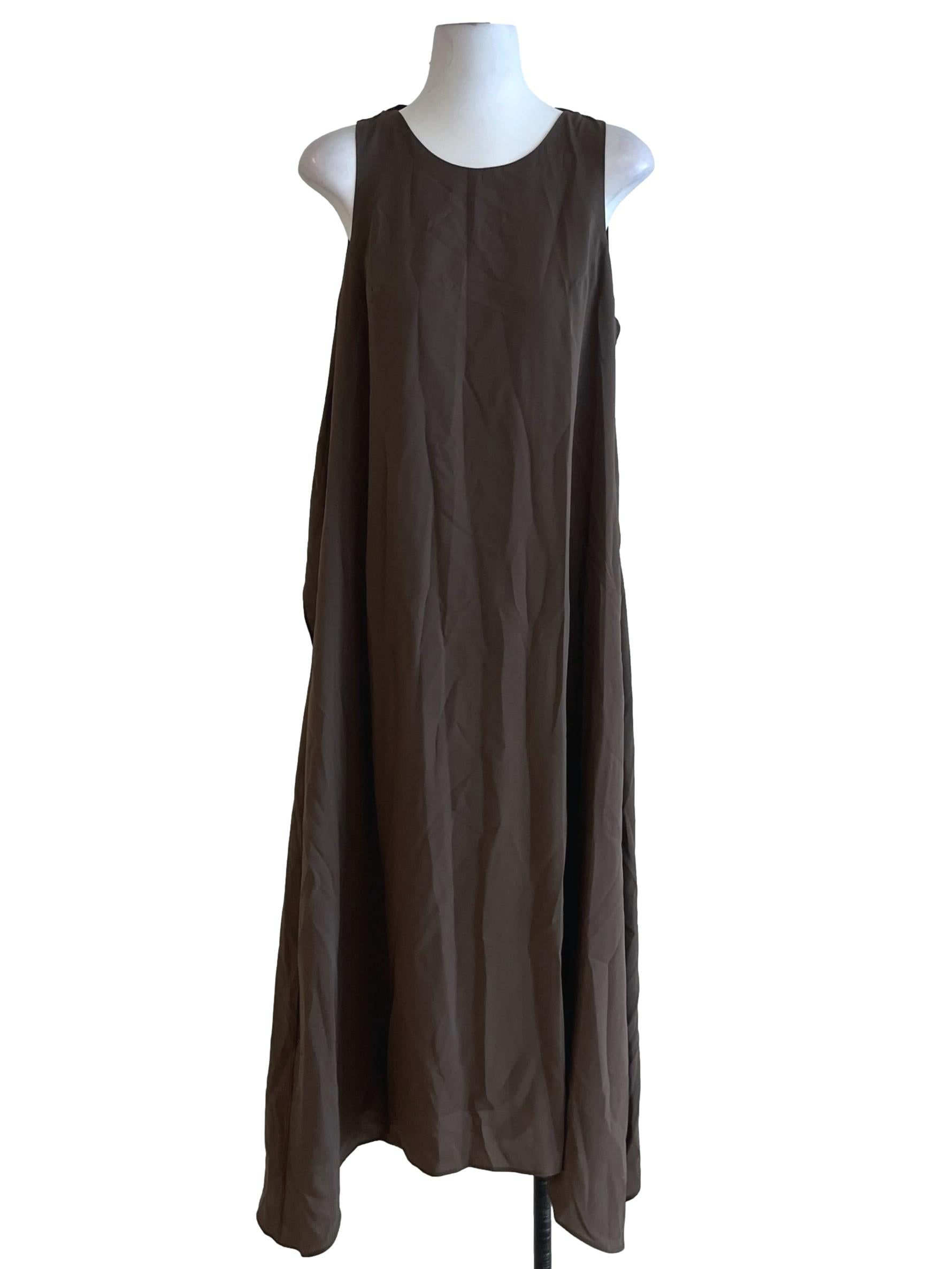 Brown Jewel Neckline Shift Dress