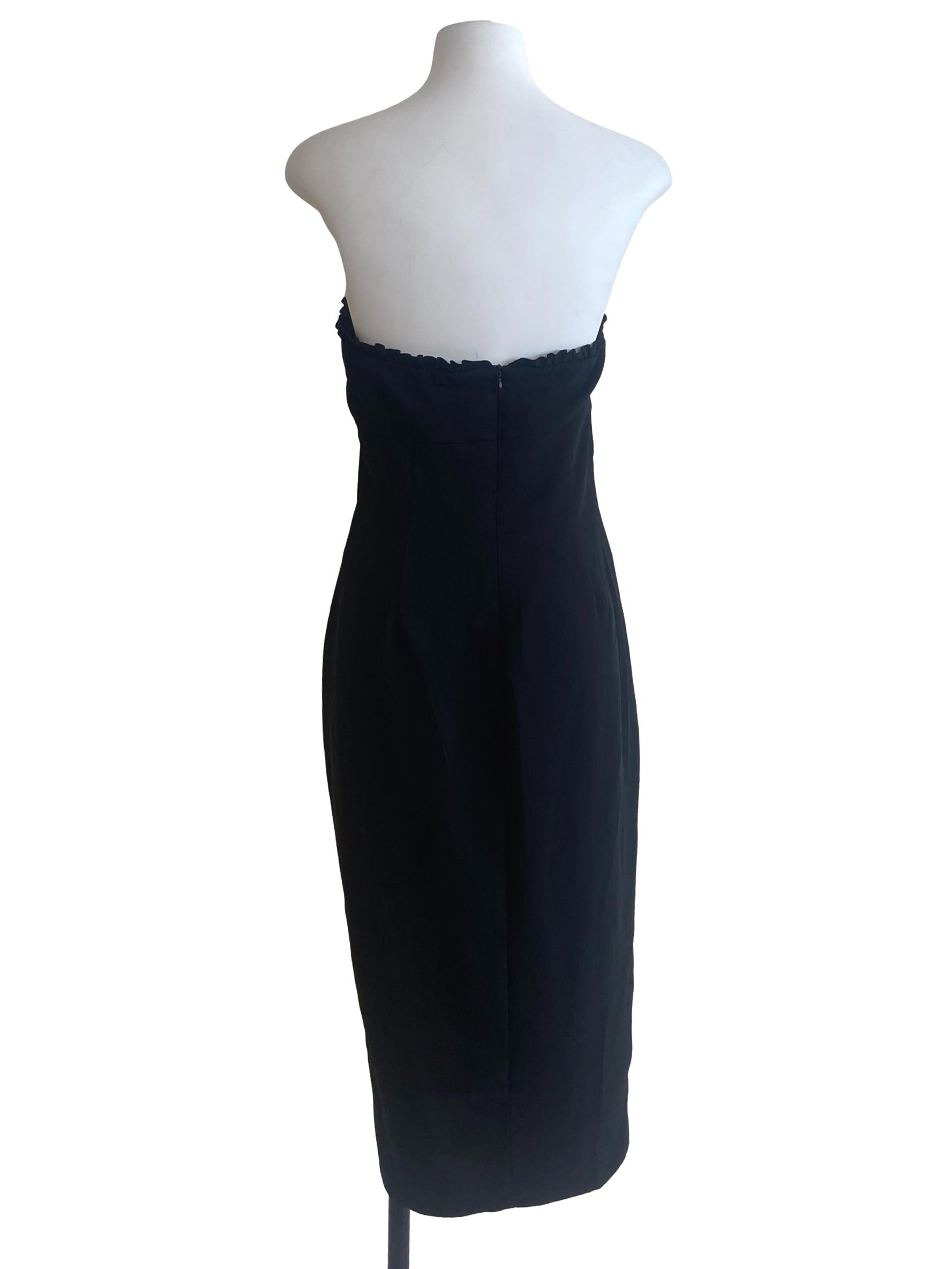 Black Strapless A-Line Slit Dress