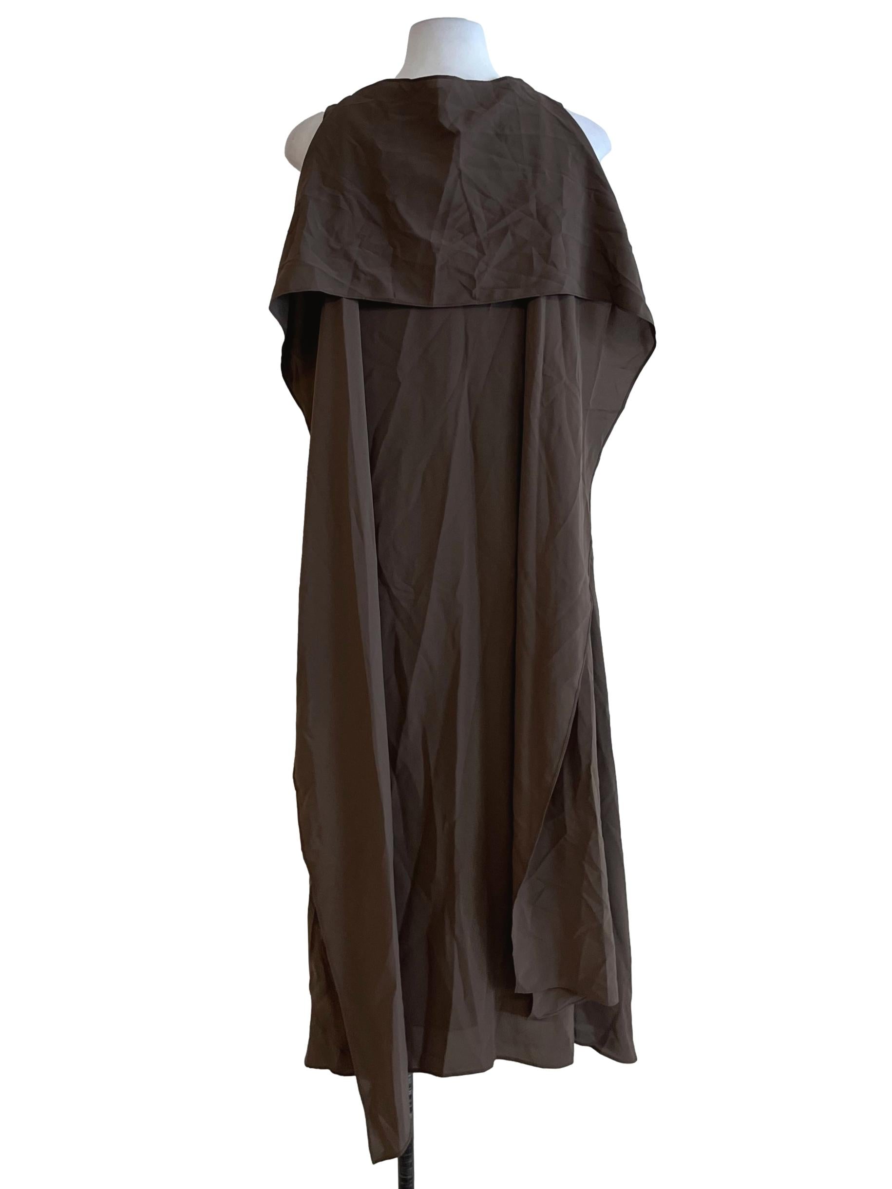Brown Jewel Neckline Shift Dress