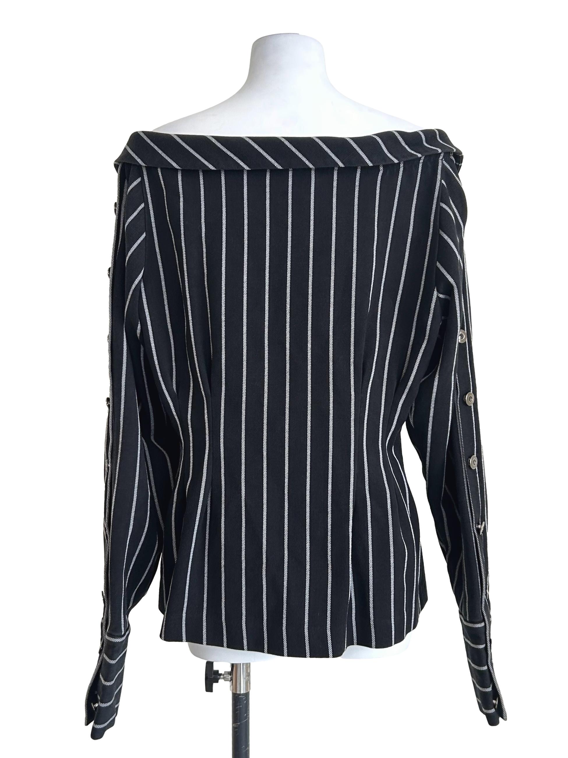 Black And White Pinstripe Off  Shoulder Top