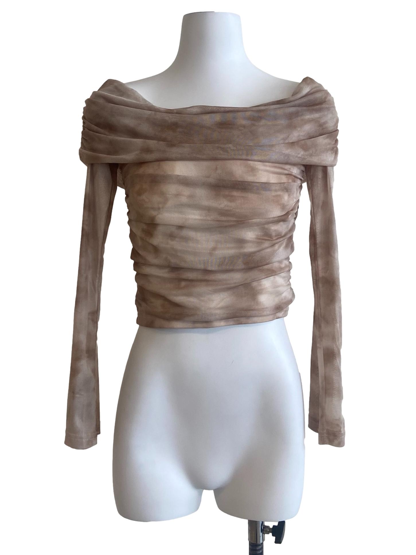 Brown Beige Ombre Mesh Crop Top