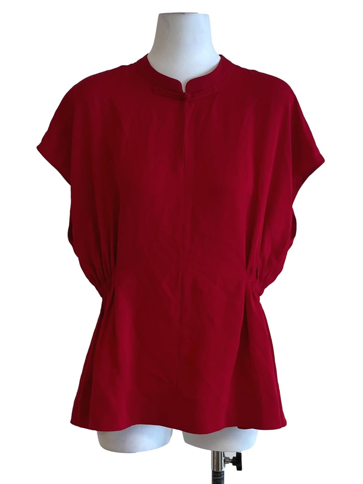 Red Mandarin Collar Blouse