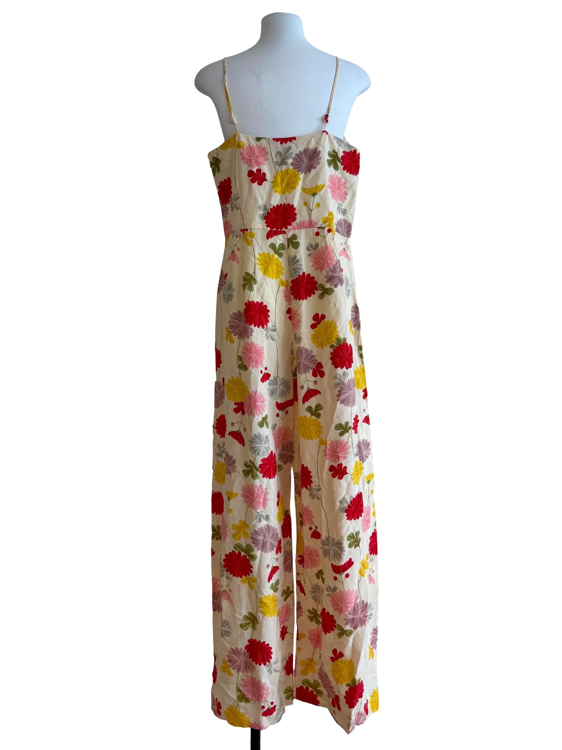 Cream Red Floral Spaghetti Strap Jumpsuit