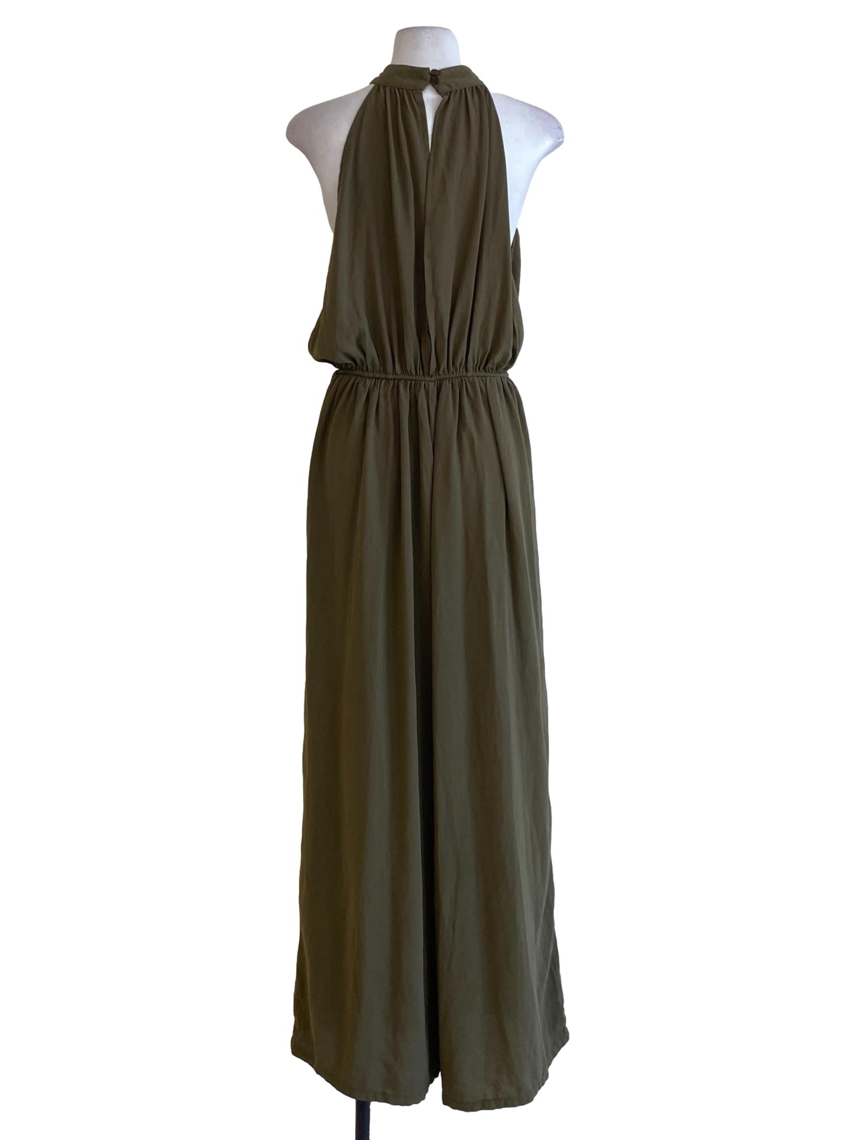 Moss Green Halter Regular Loose Flowy Jumpsuit