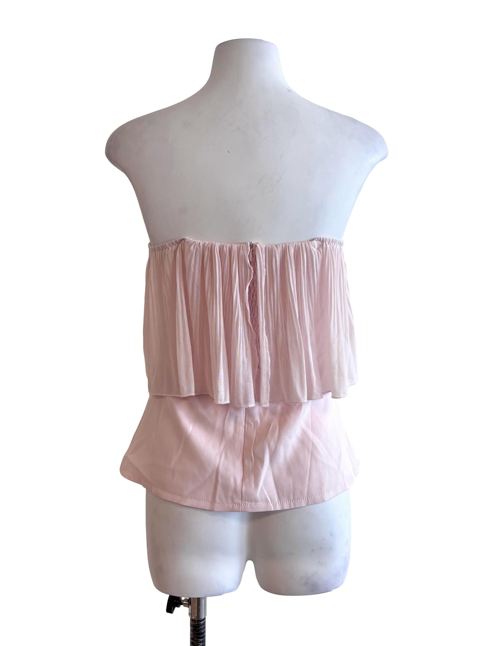 Baby Pink Pleats Overlay Strapless Top