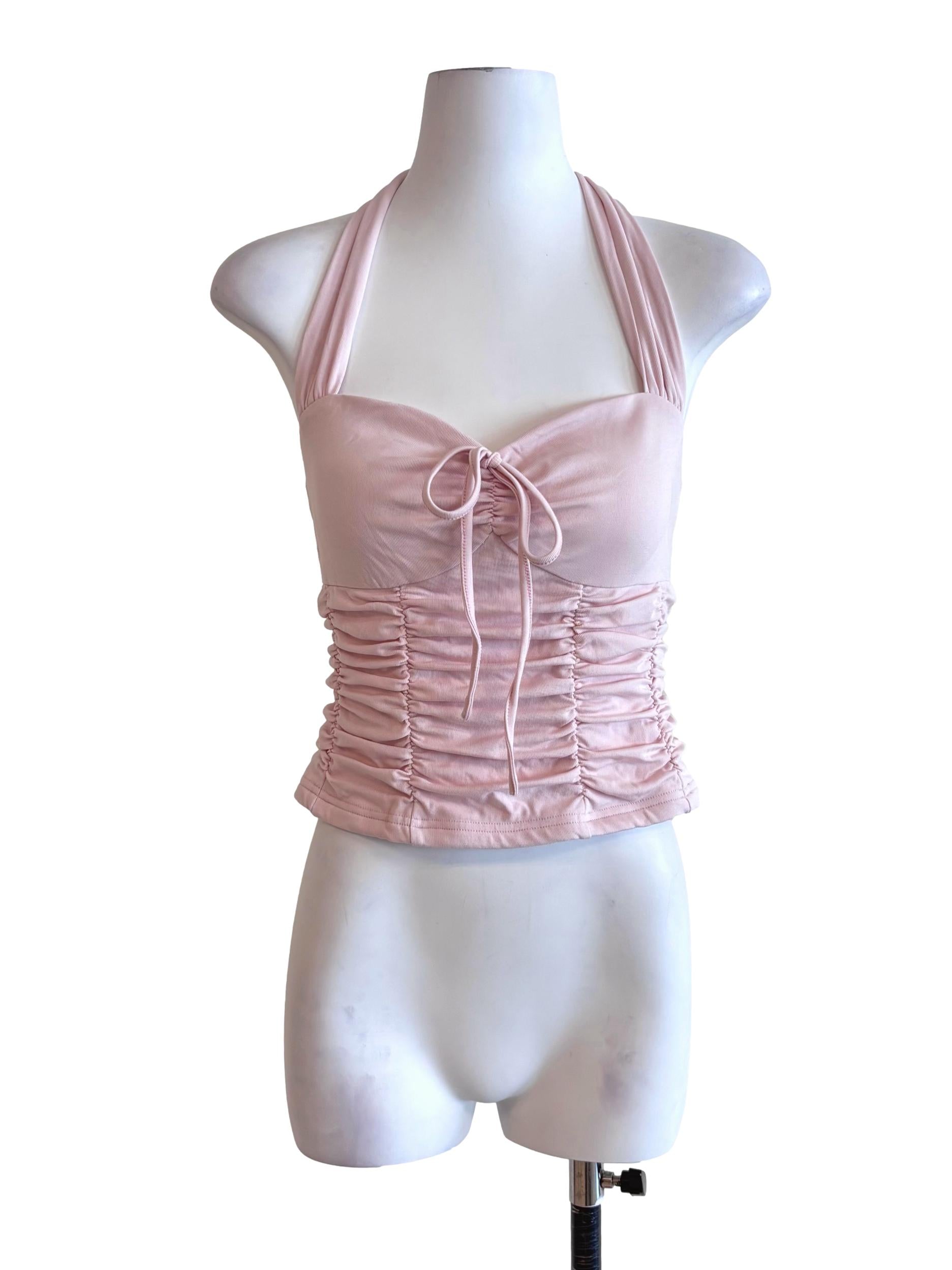 Light Pink Drape Tie Halter Top