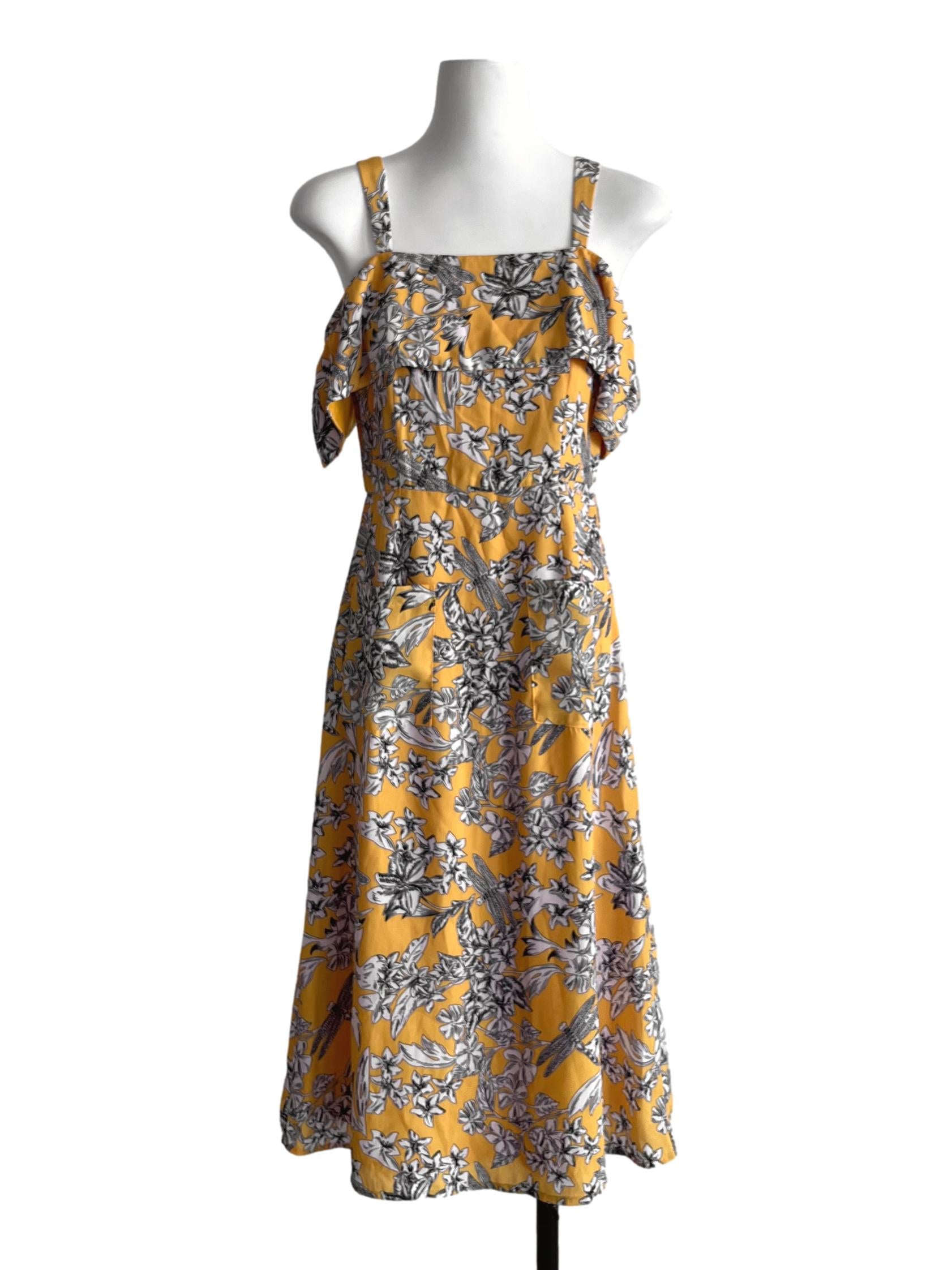 Honey Yellow Floral Midi Dresses TCL