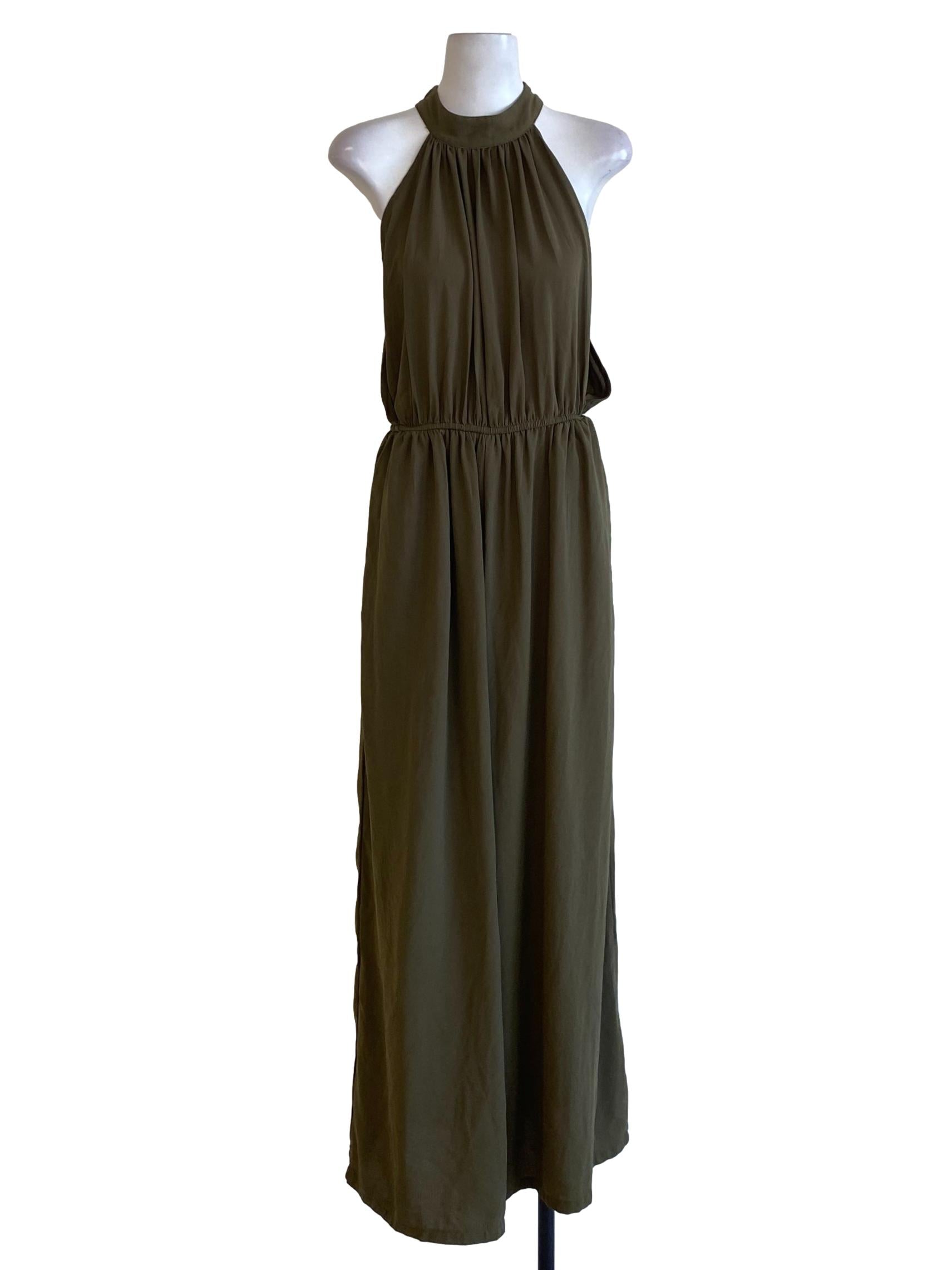 Moss Green Halter Regular Loose Flowy Jumpsuit