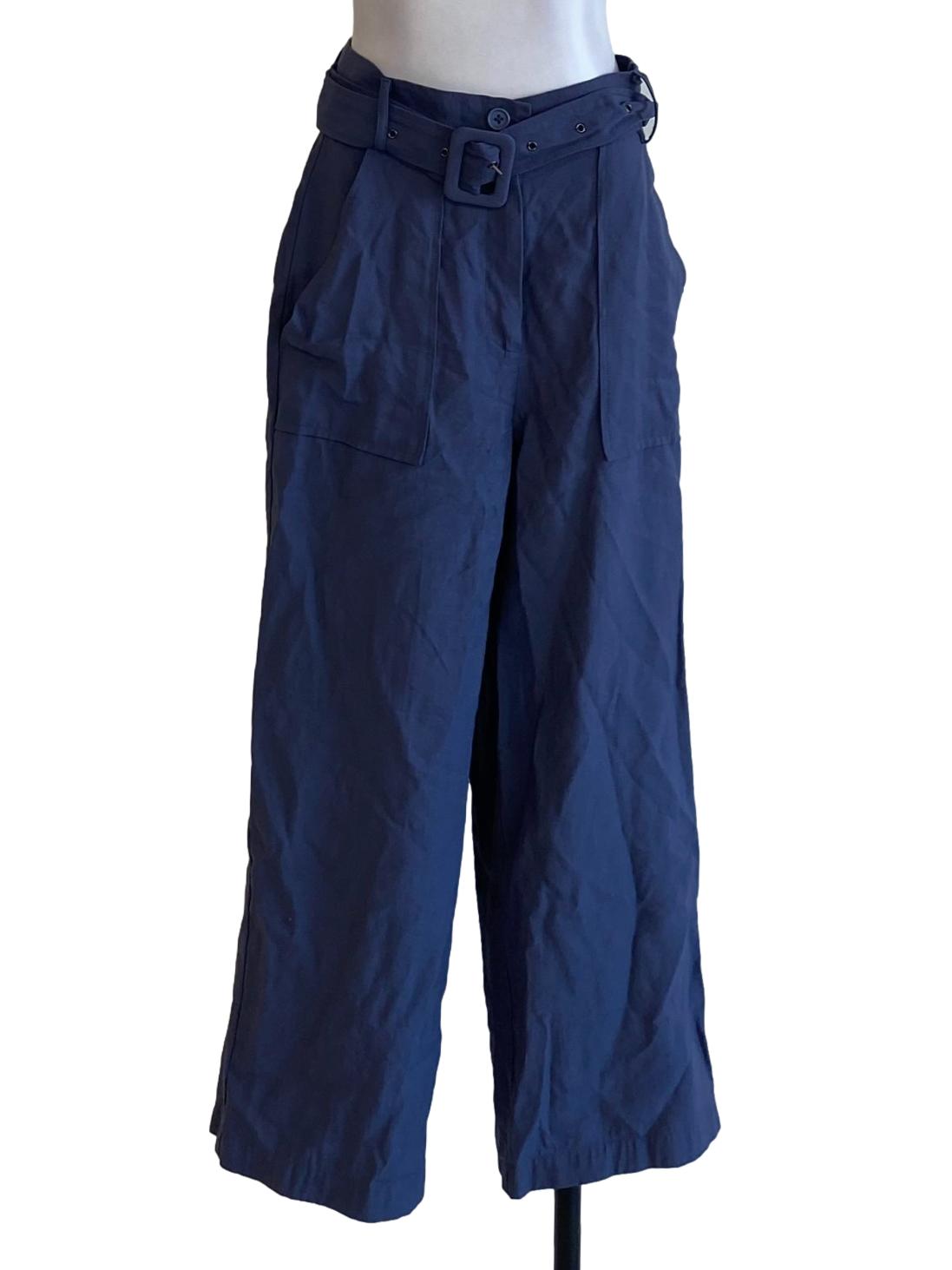 Steel Blue Buckle Straight Tailored Pants