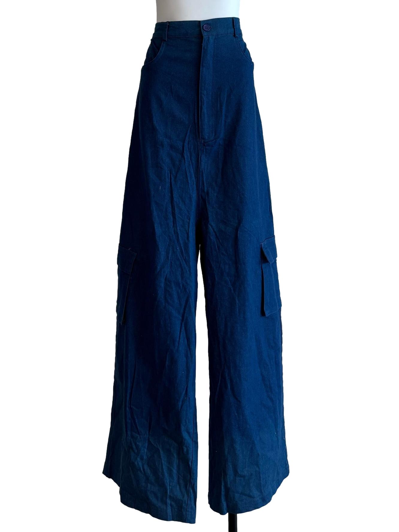 Denim Blue Wide Leg Oversized Pants