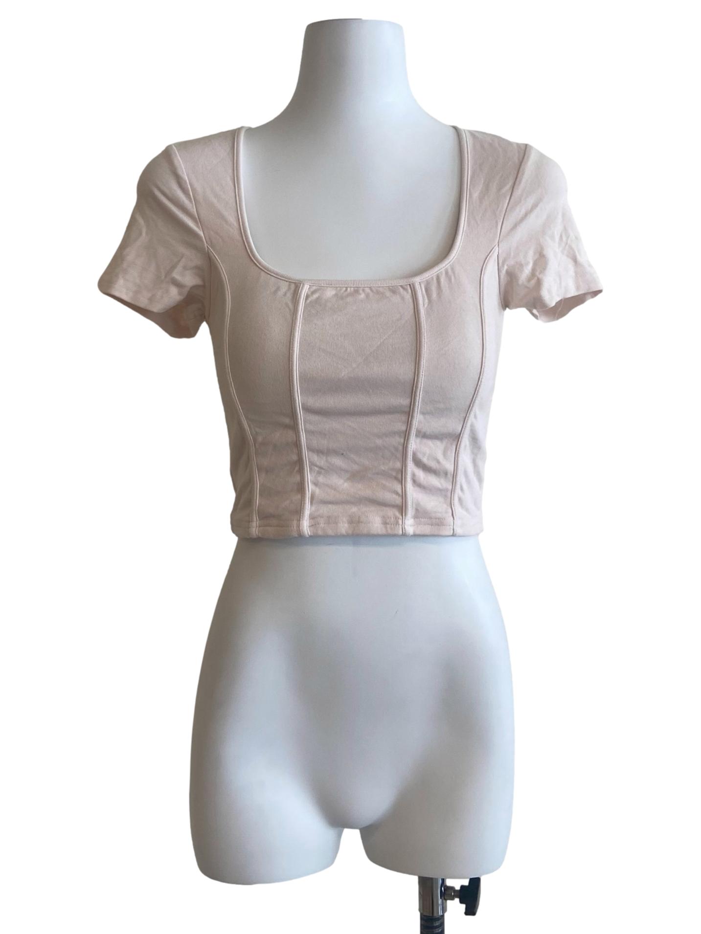 Ivory White Square Neck Panelled Crop Top