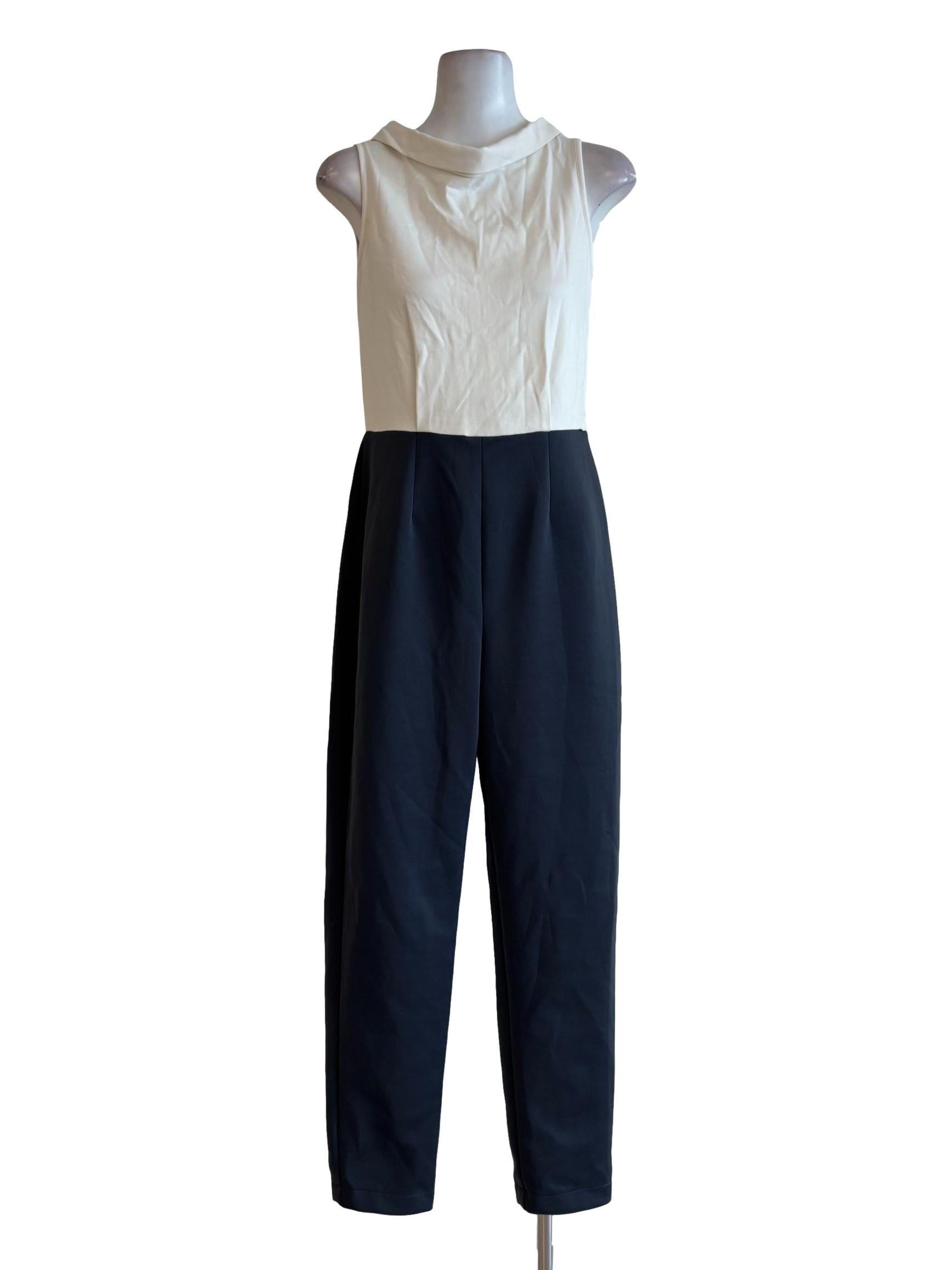 White Grey Turtleneck Sleeveless Jumpsuit