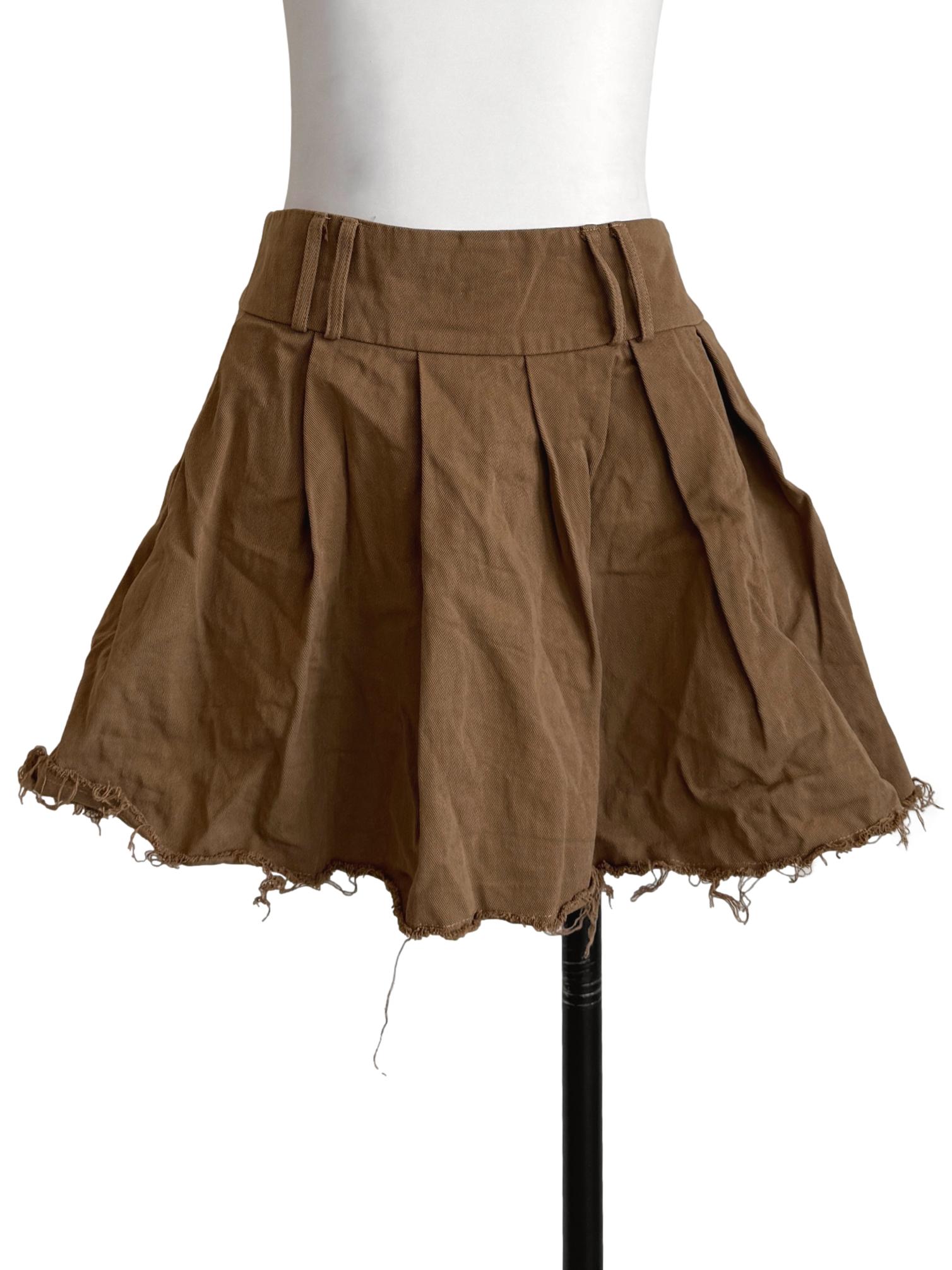 Tawny Brown Pleated Waist Skirt YHF