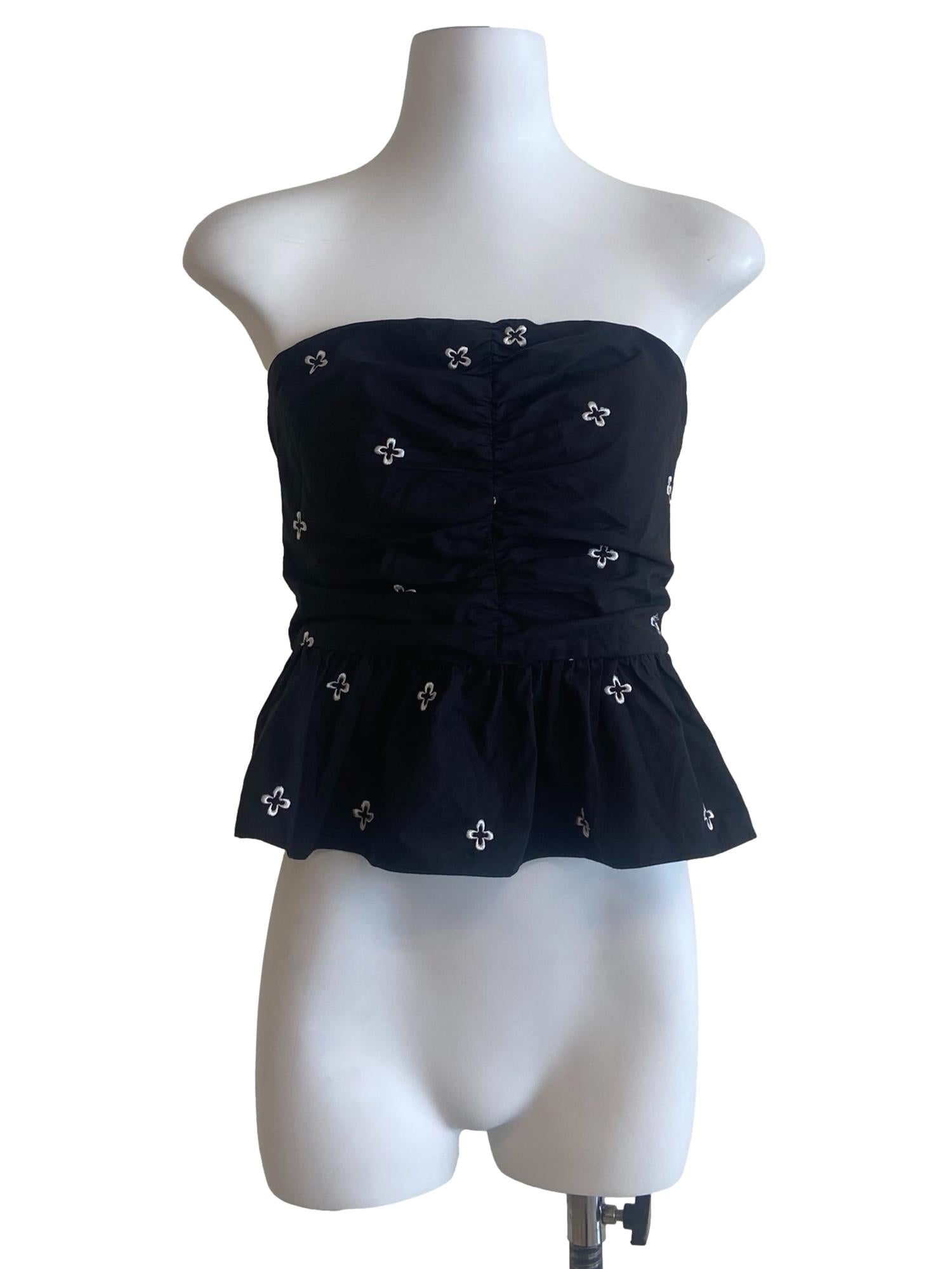 Black Floral Strapless Peplum Top