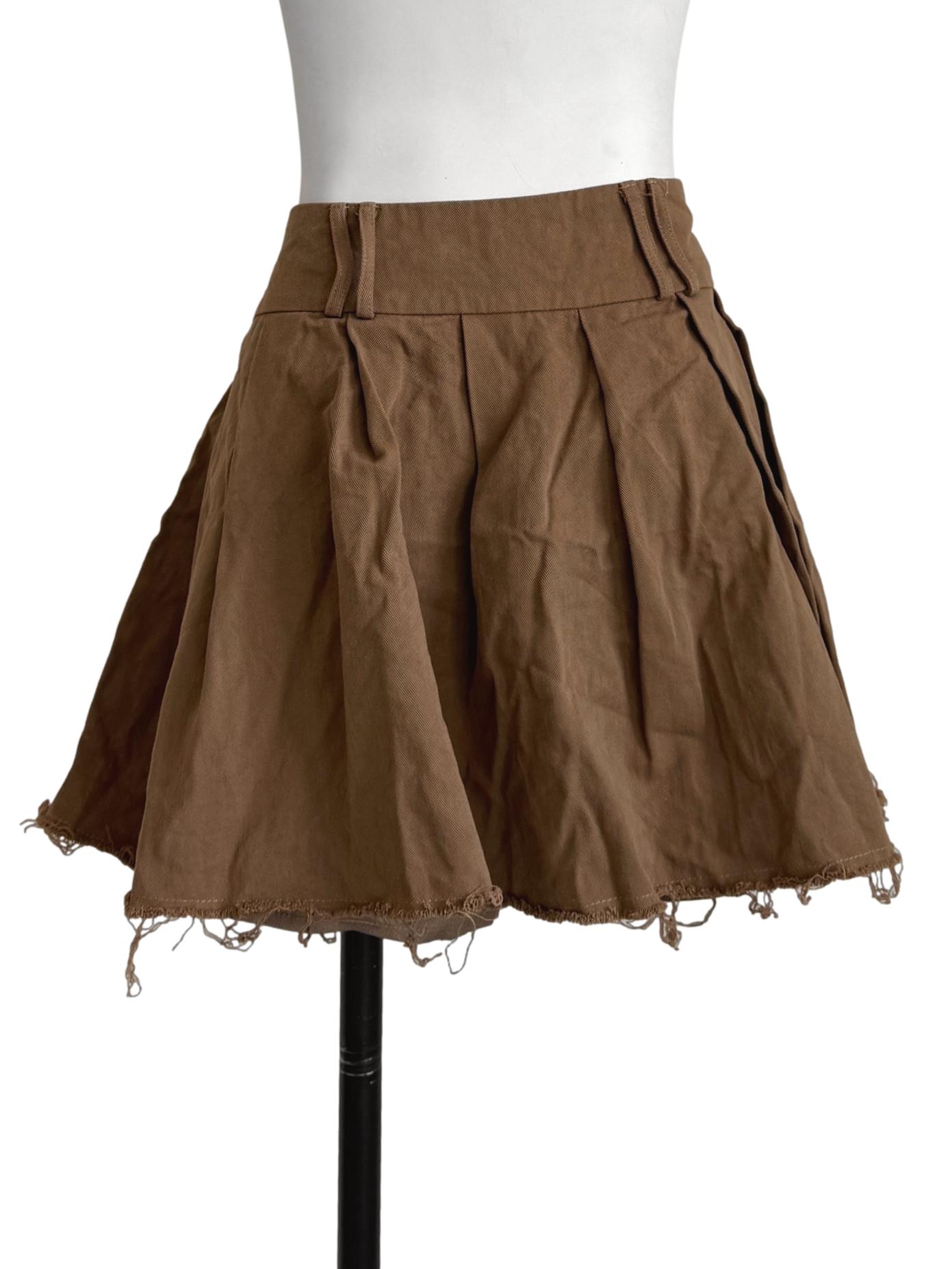 Tawny Brown Pleated Waist Skirt YHF