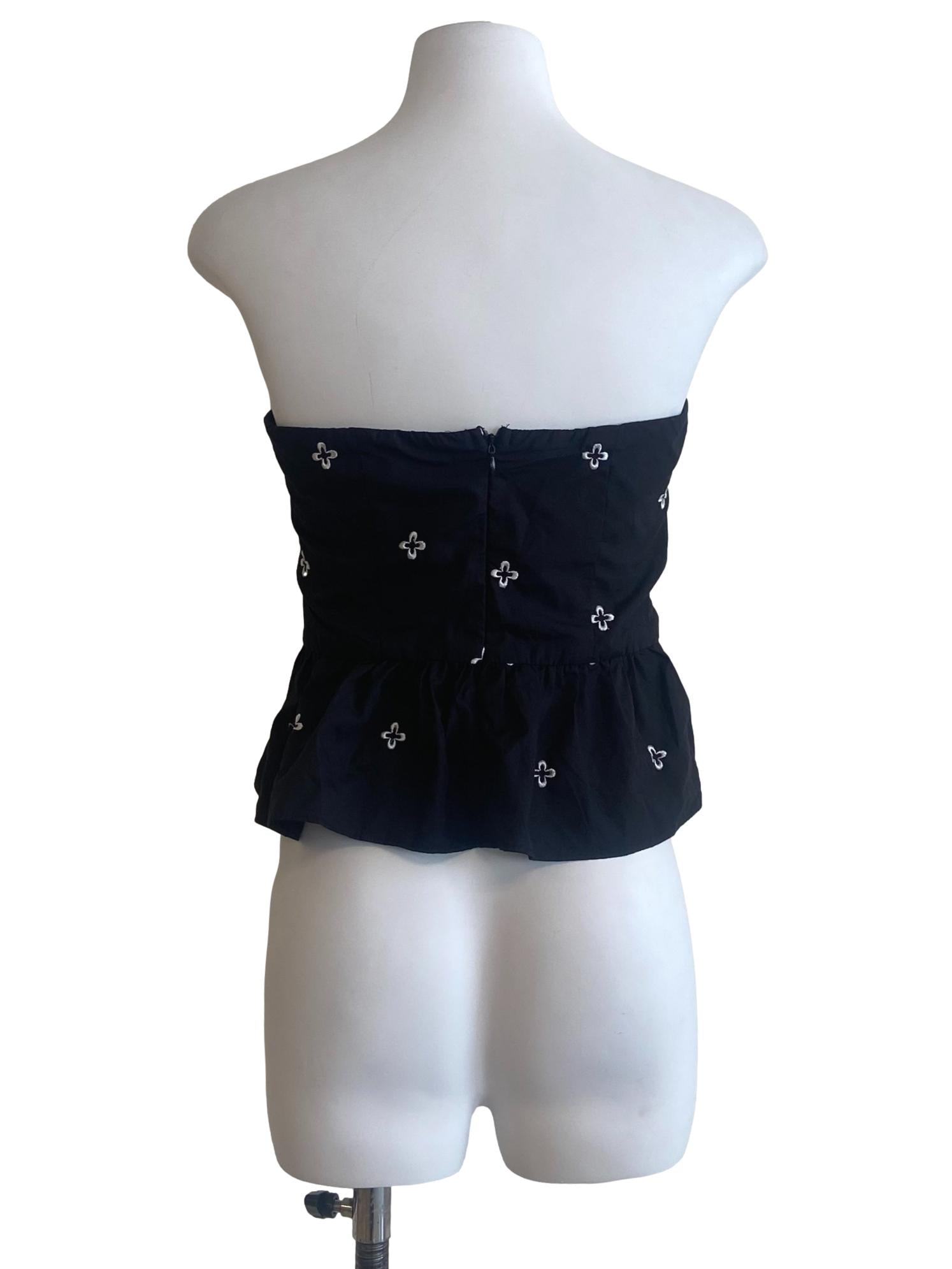 Black Floral Strapless Peplum Top