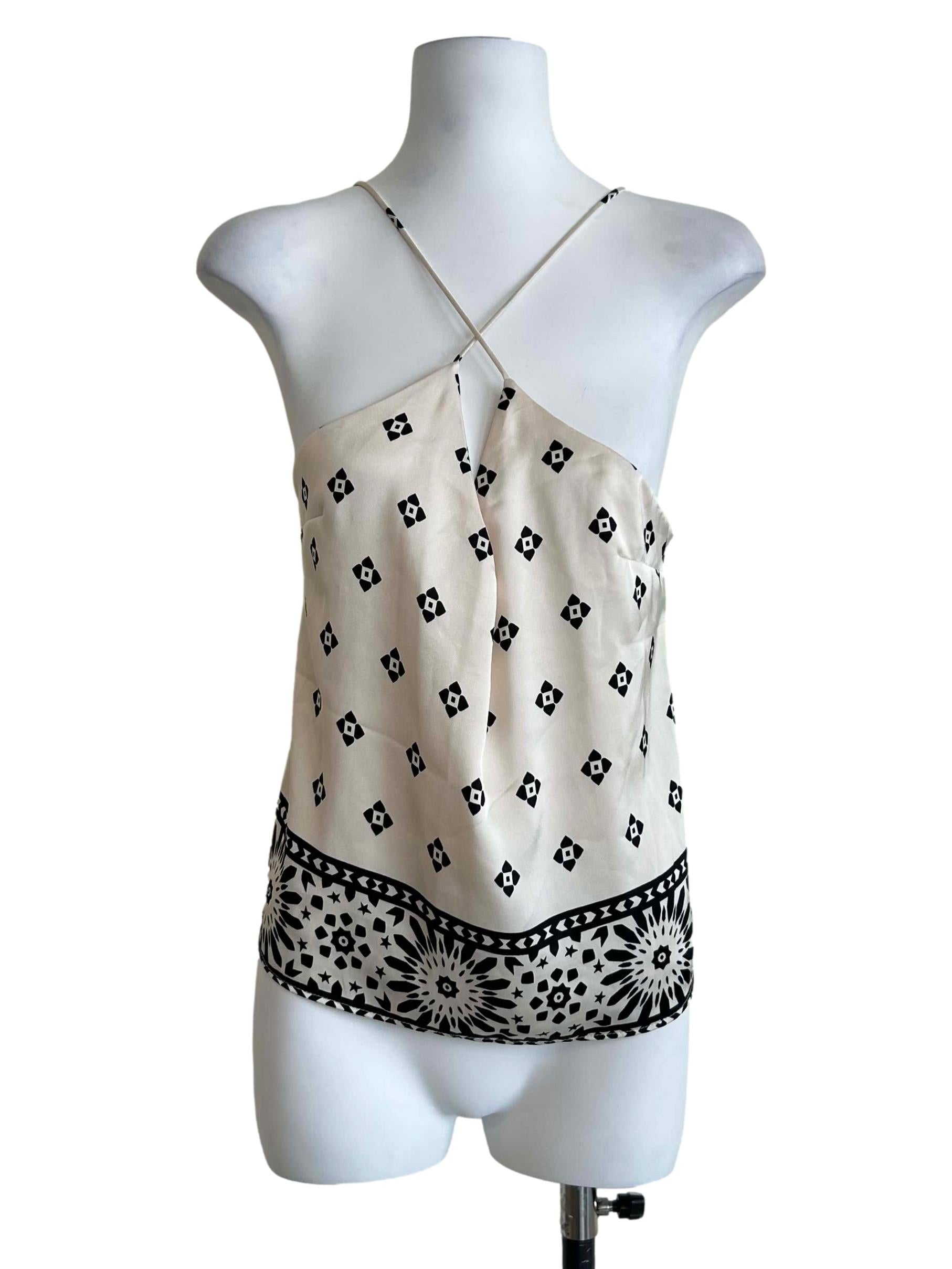 Beige Geometric Print Halter Neck Top