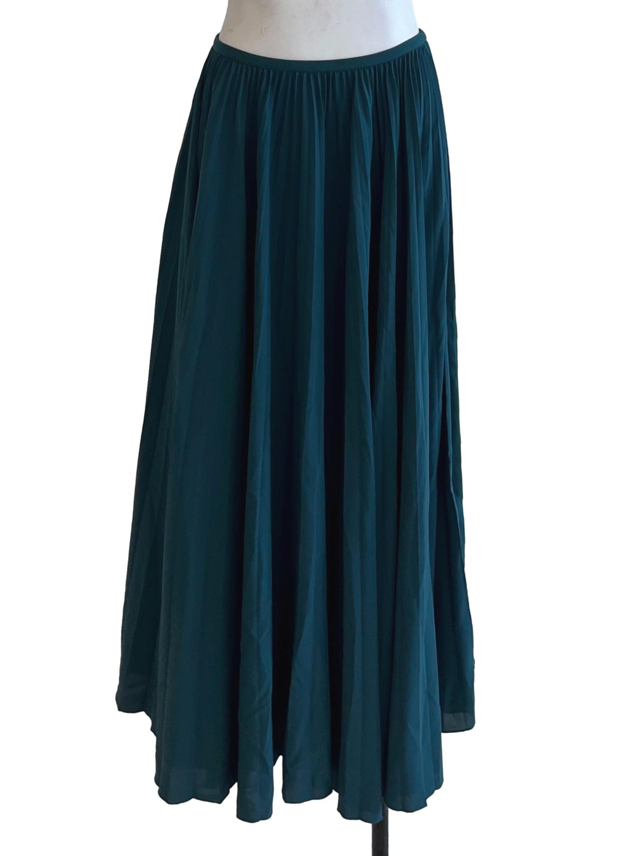 Ocean Blue Pleated High-Waisted A-Line Skirt