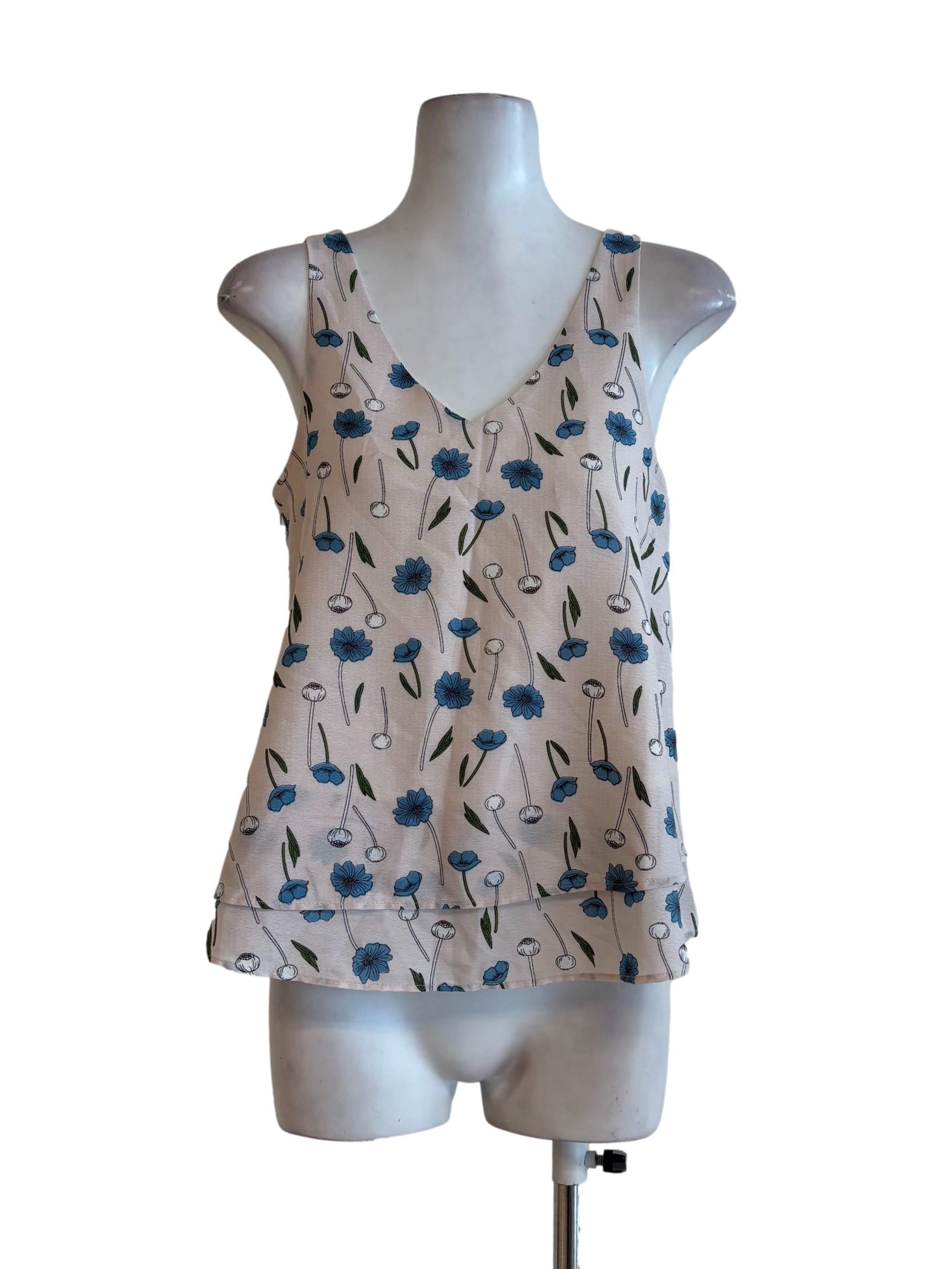 Antique White Floral Sleeveless Top