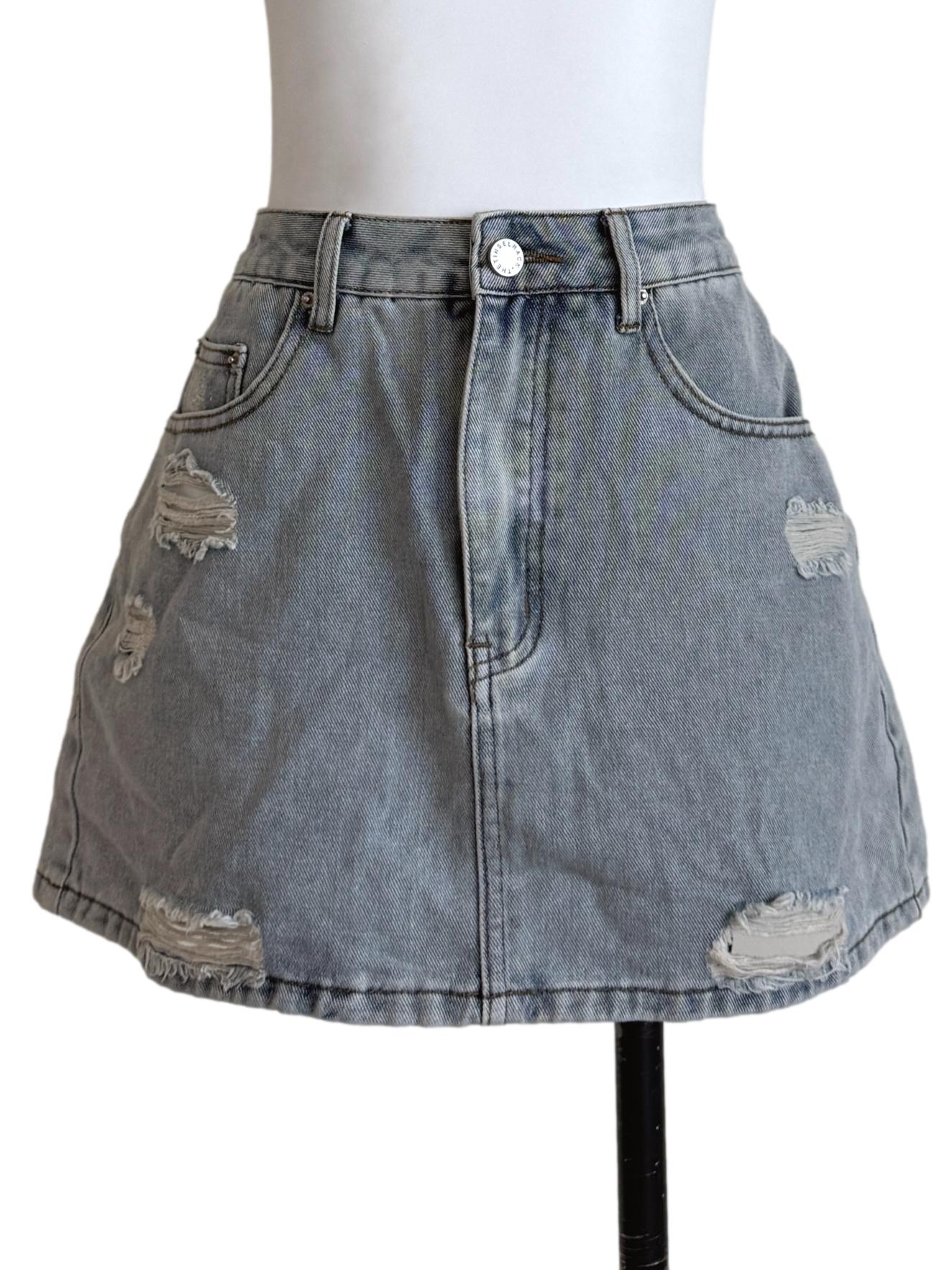 Denim Blue Ripped Mini Skirt TTR
