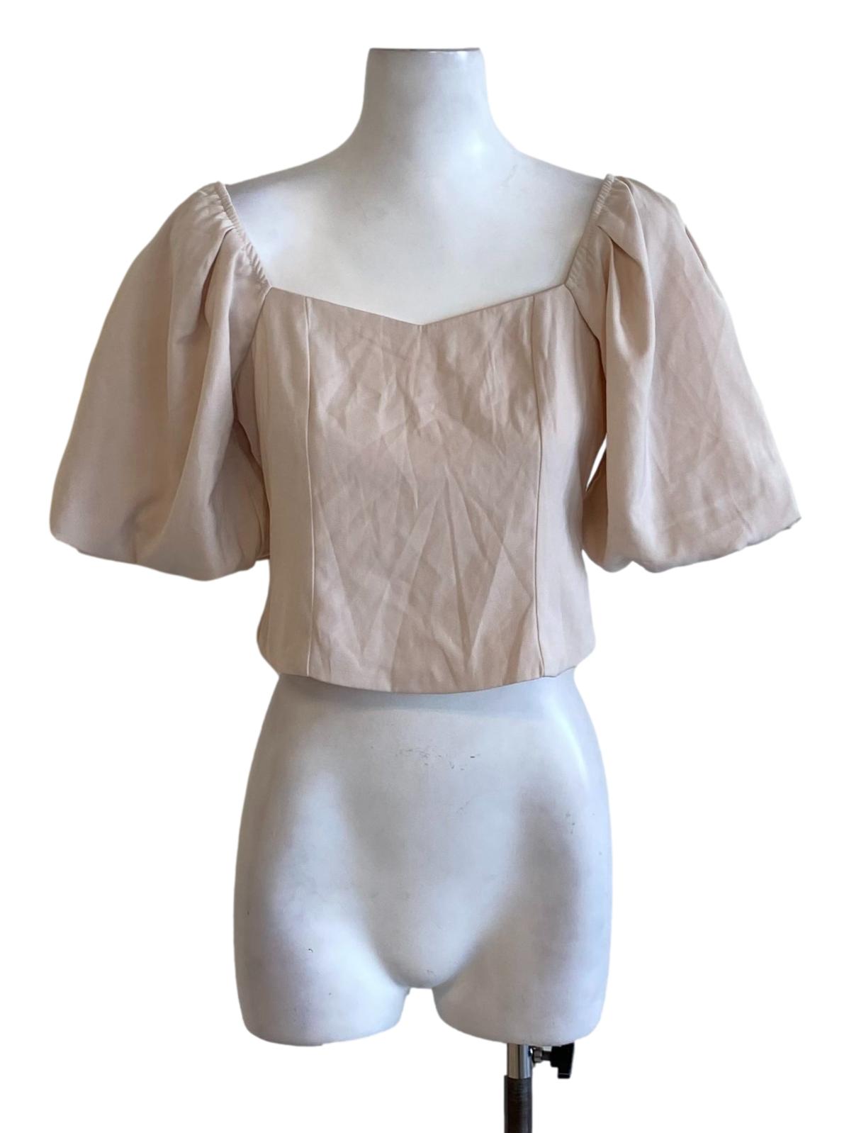 Coconut White Square Neck Puffed Cropped Top