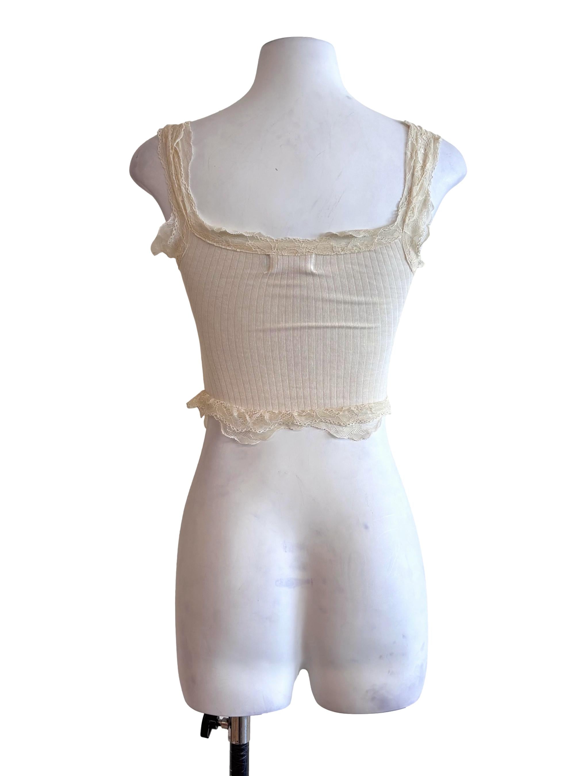 Cream White Ruffle Ribbed Tank Top