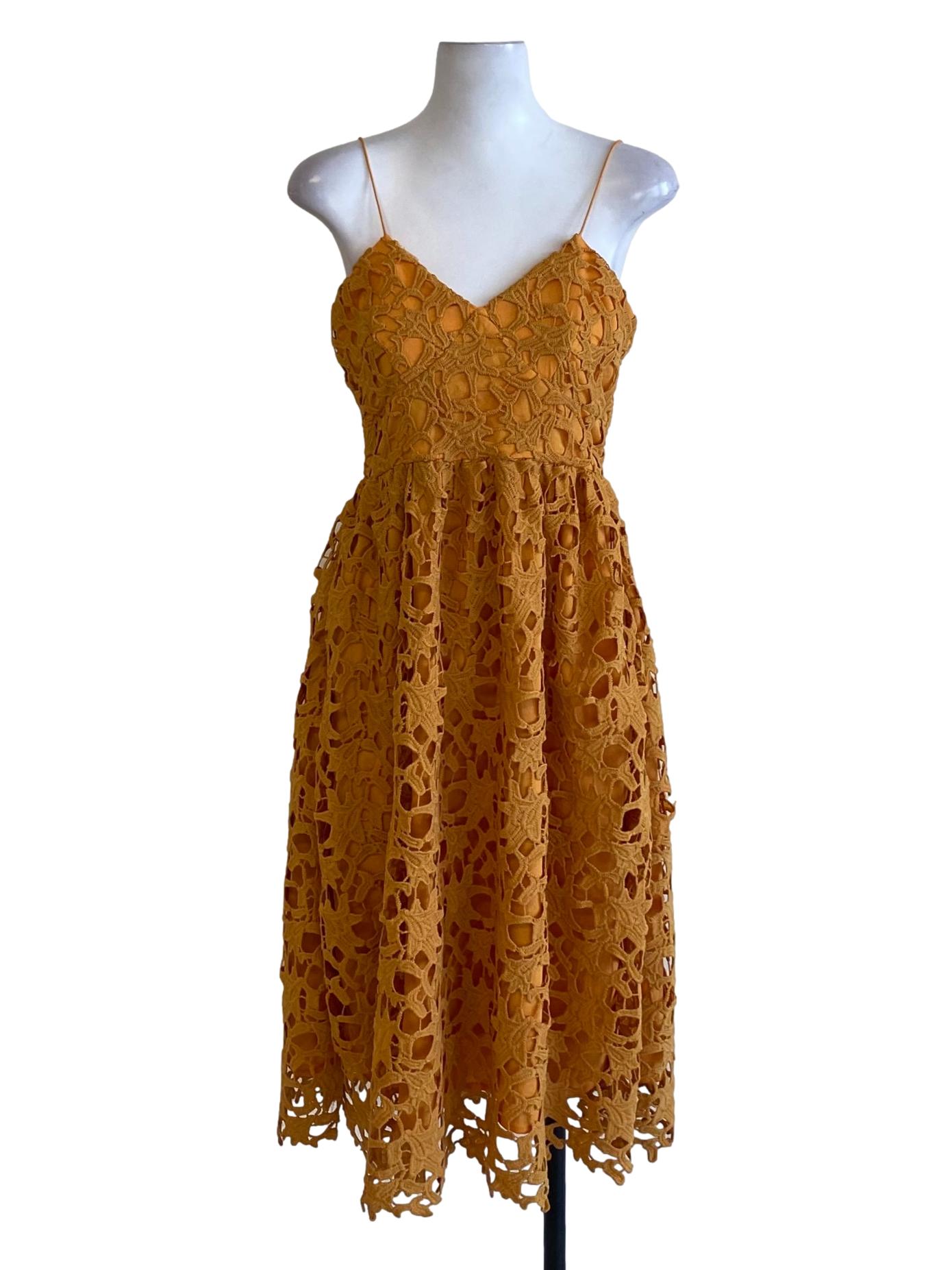 Butterscotch Orange Lace Spaghetti Strap Sweetheart Bouffant Dress
