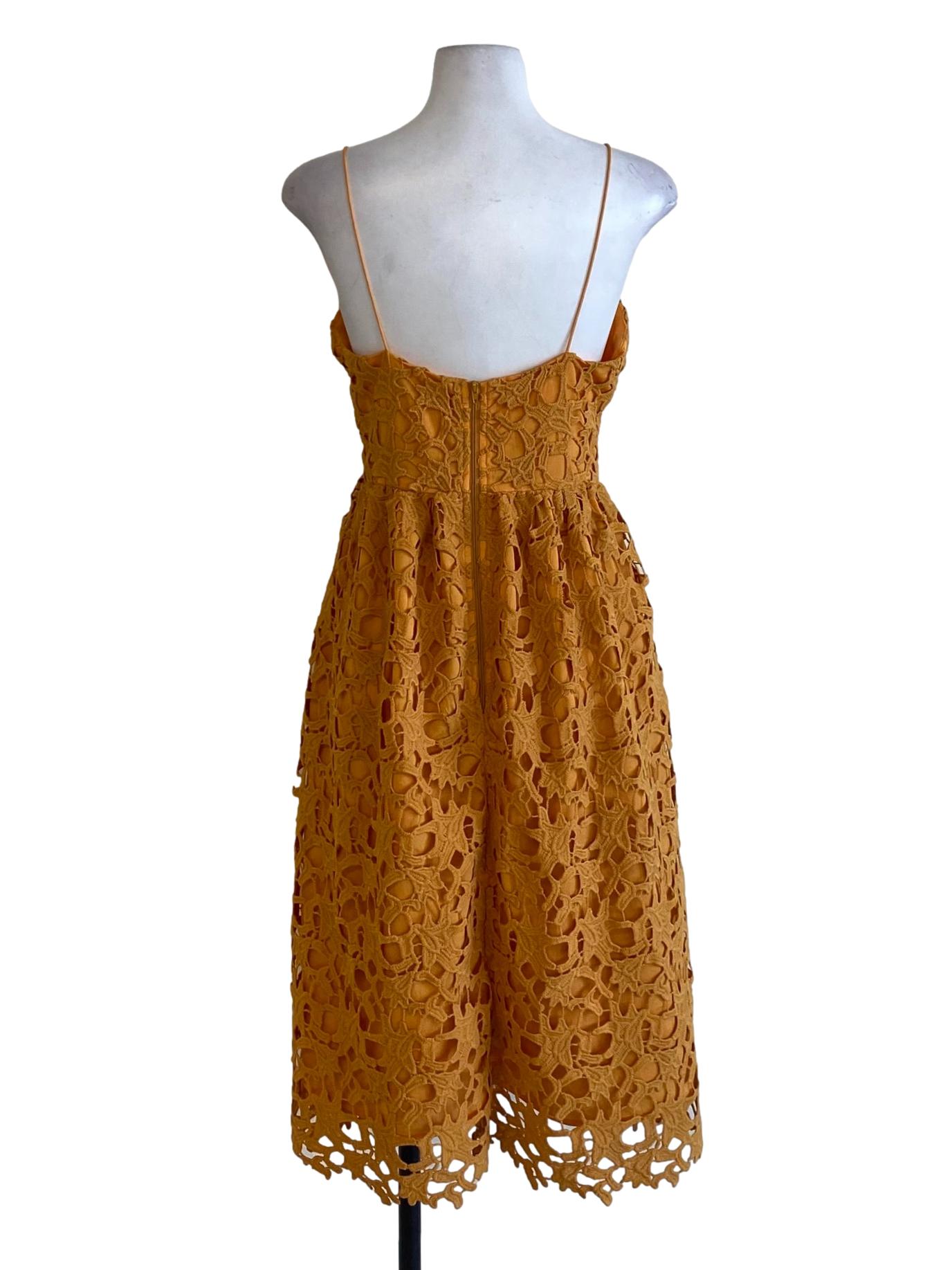 Butterscotch Orange Lace Spaghetti Strap Sweetheart Bouffant Dress