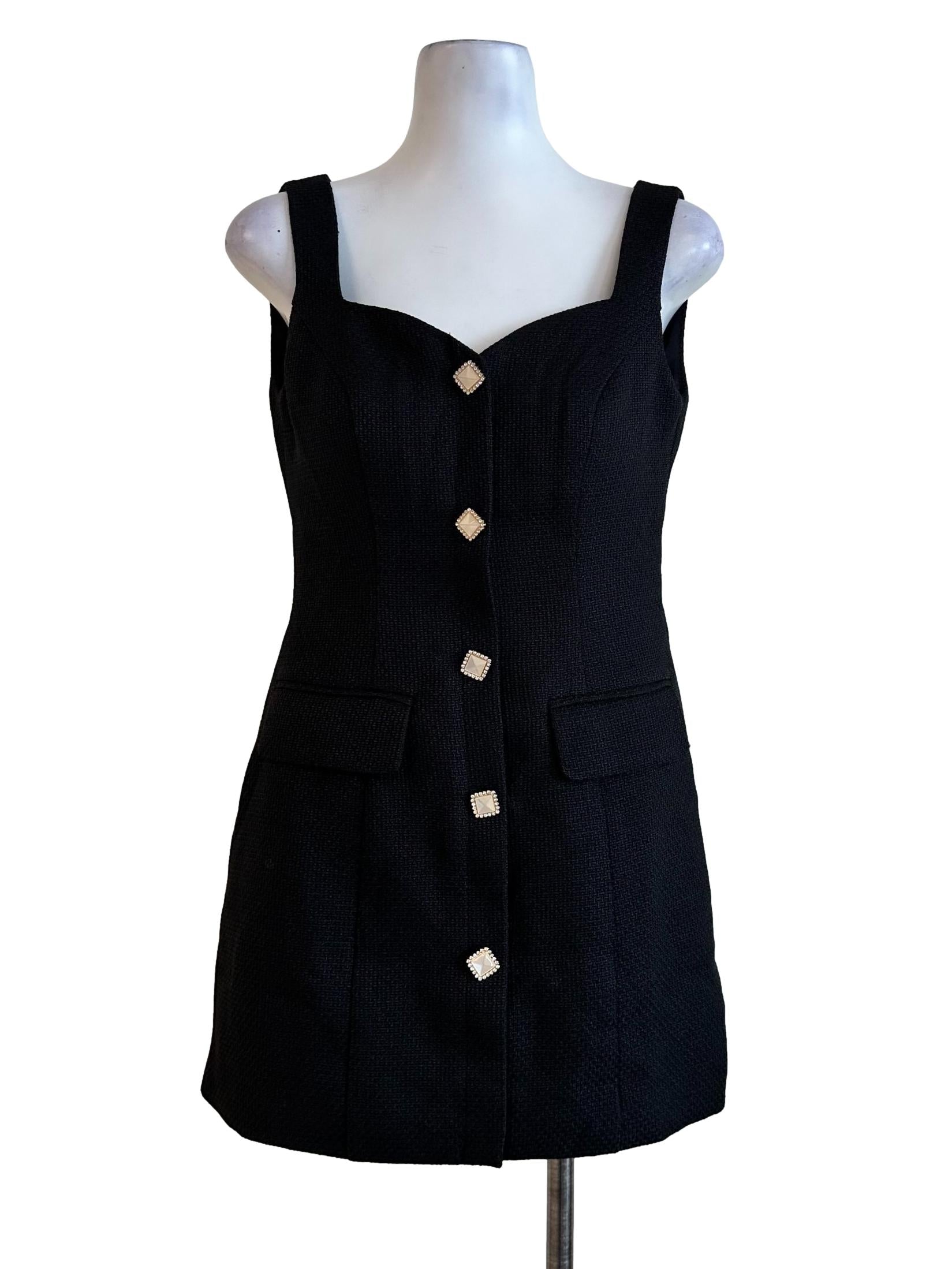 Black Padded Tweed Pattern Romper
