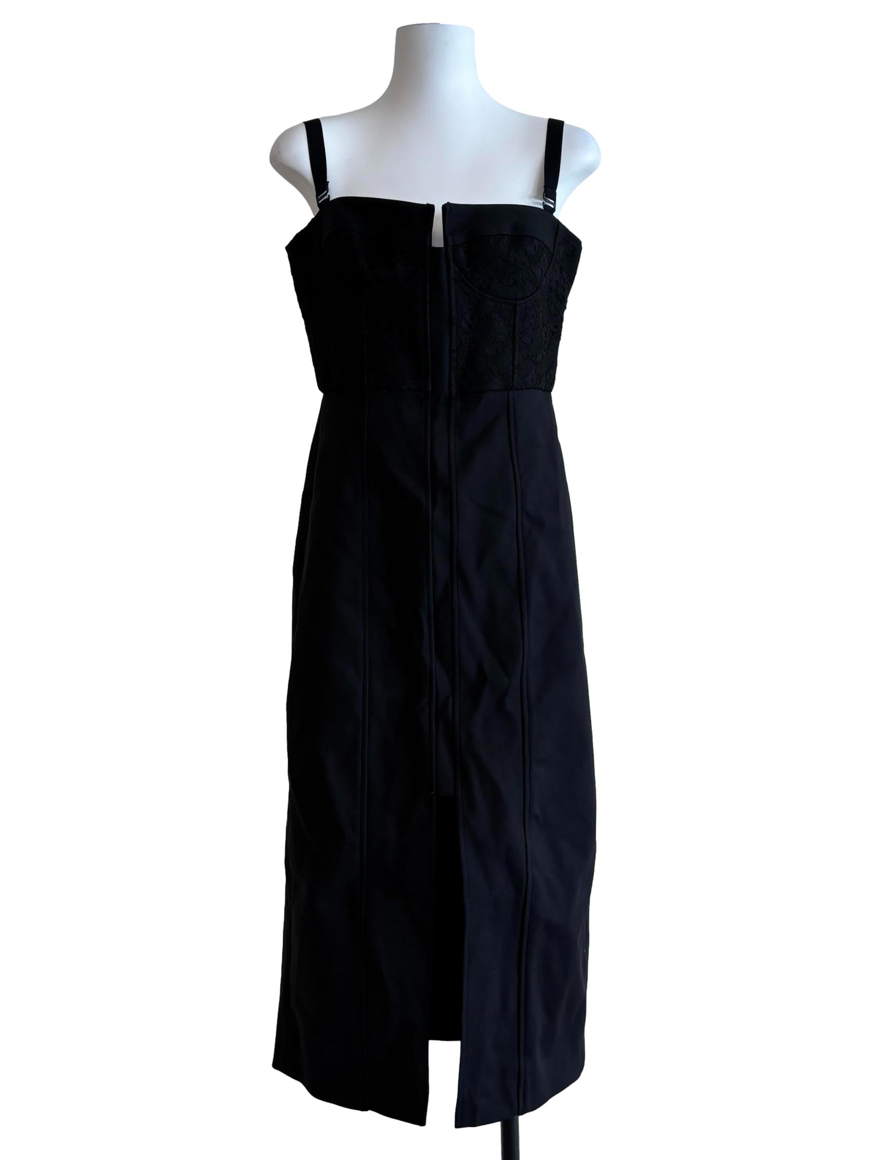 Jet Black Lace Neckline Sleeveless Dress