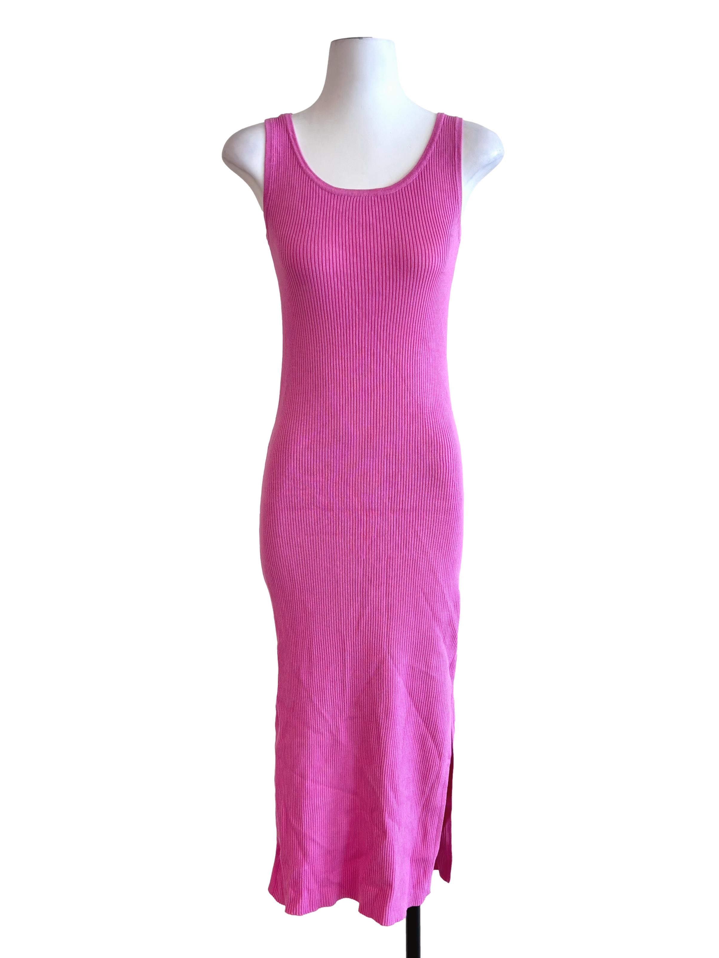 Hot Pink Ribbed Knitted Dress