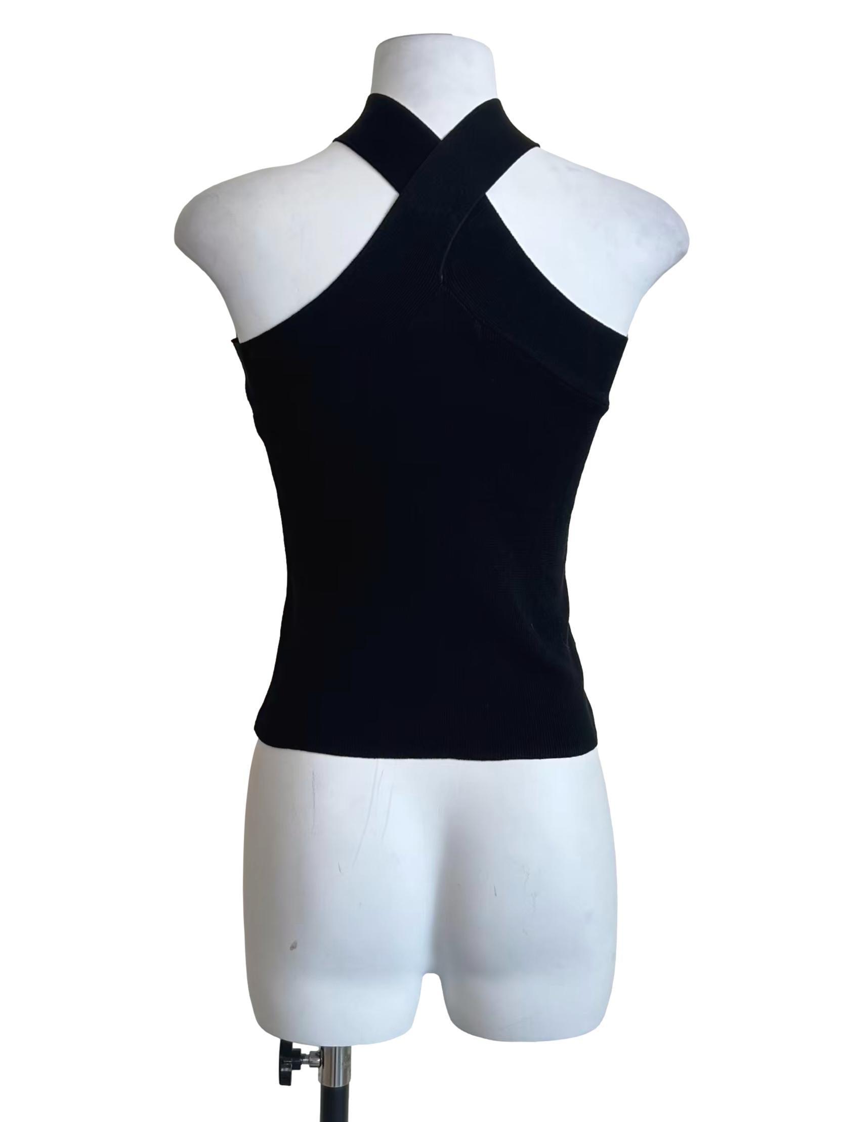 Black Cross Halter Neck Ribbed Top