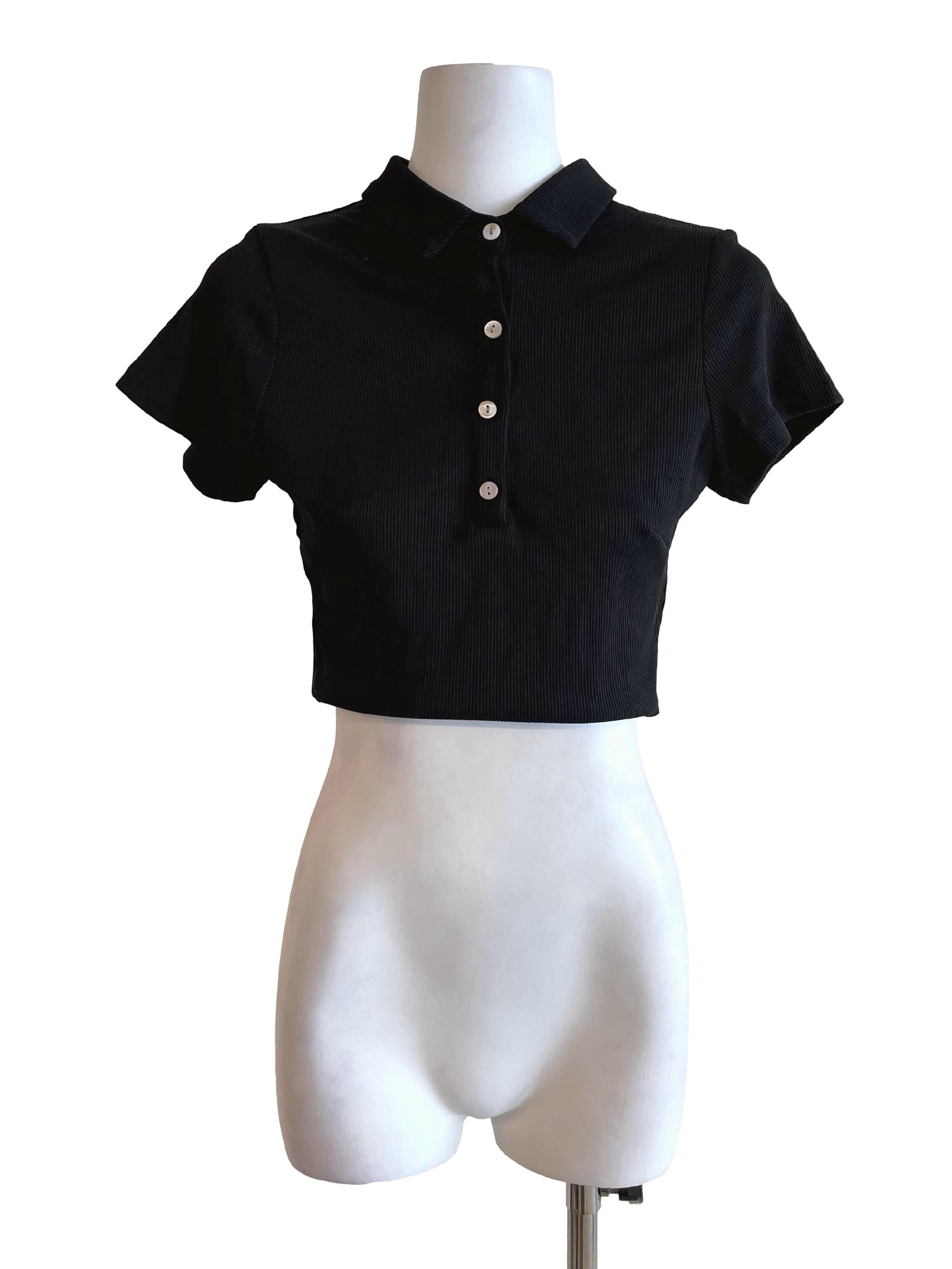 Black Henley Polo Top