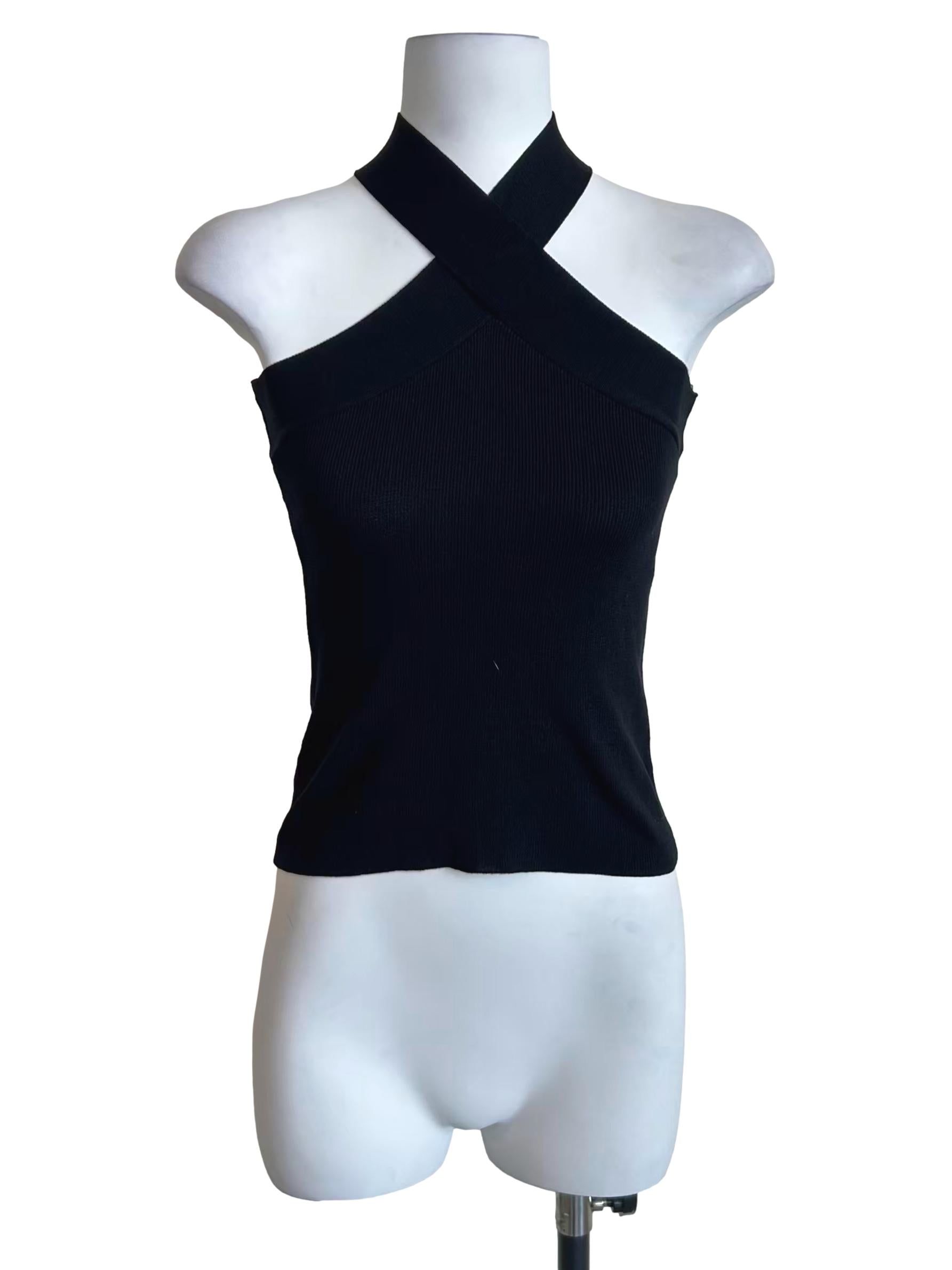 Black Cross Halter Neck Ribbed Top