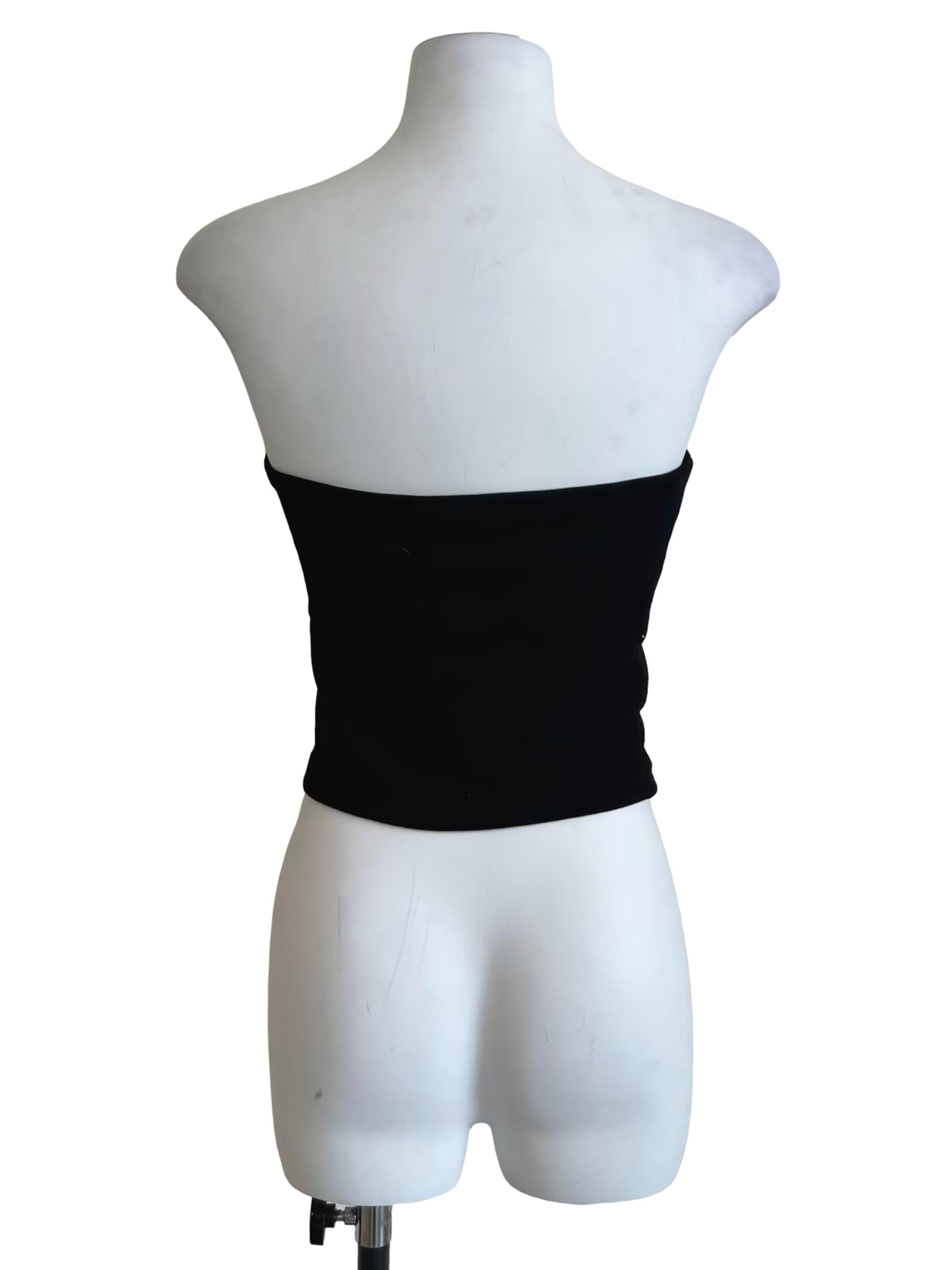 Black Plain Elastic Strapless Tube Top