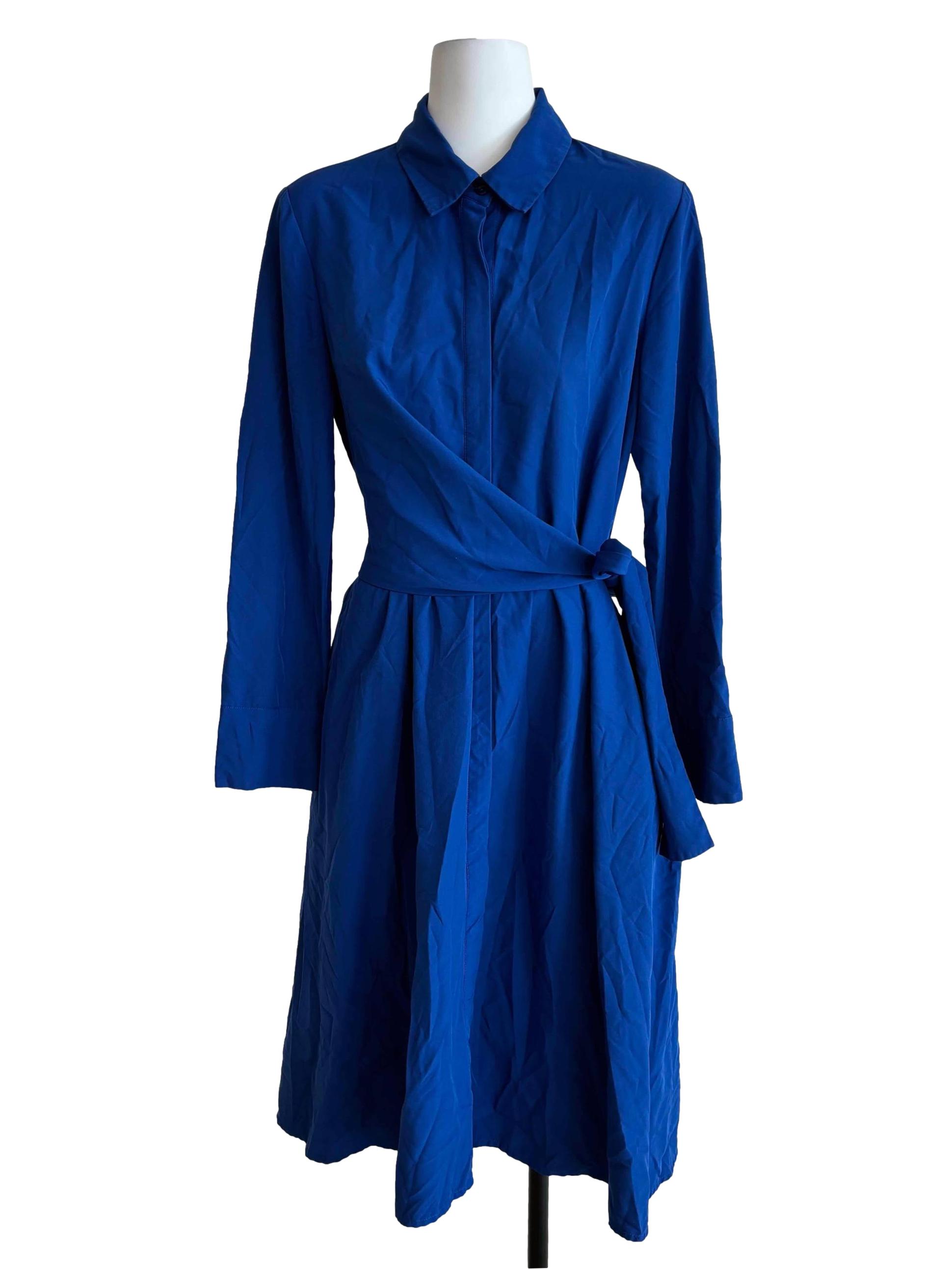 Azure Blue Wrap Shirt Dress