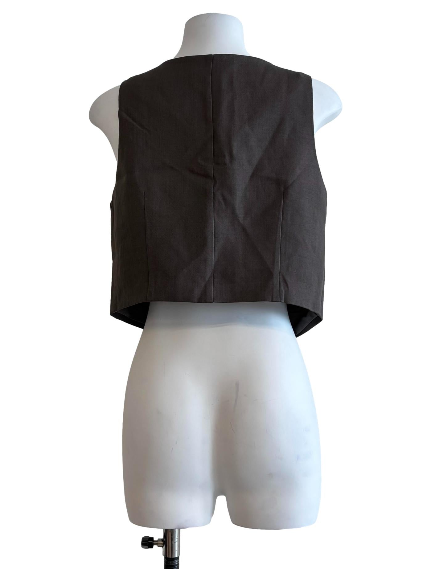Taupe Brown Buttoned V-Neck Vest