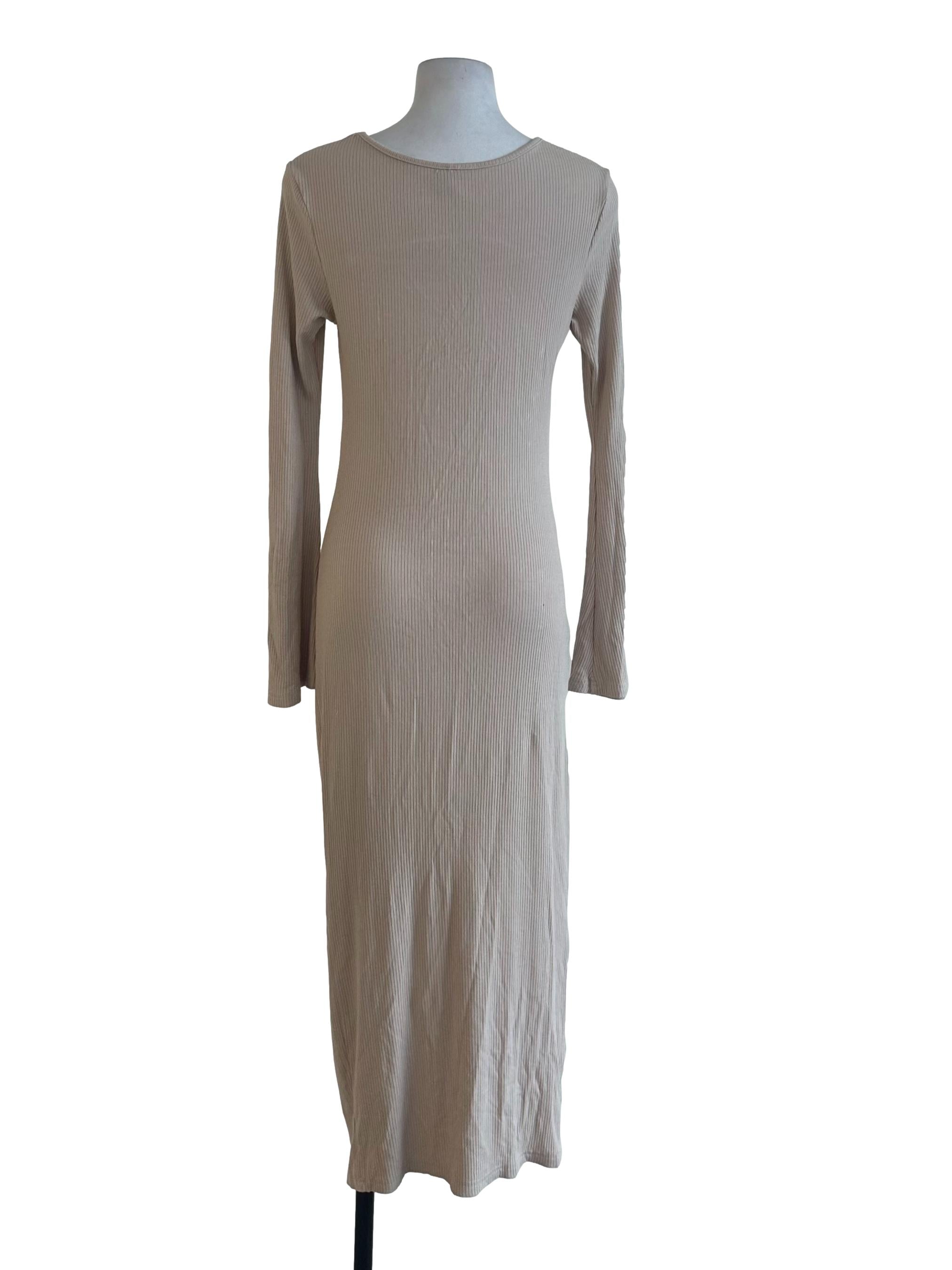 Sand Beige Knitted Slit Dress