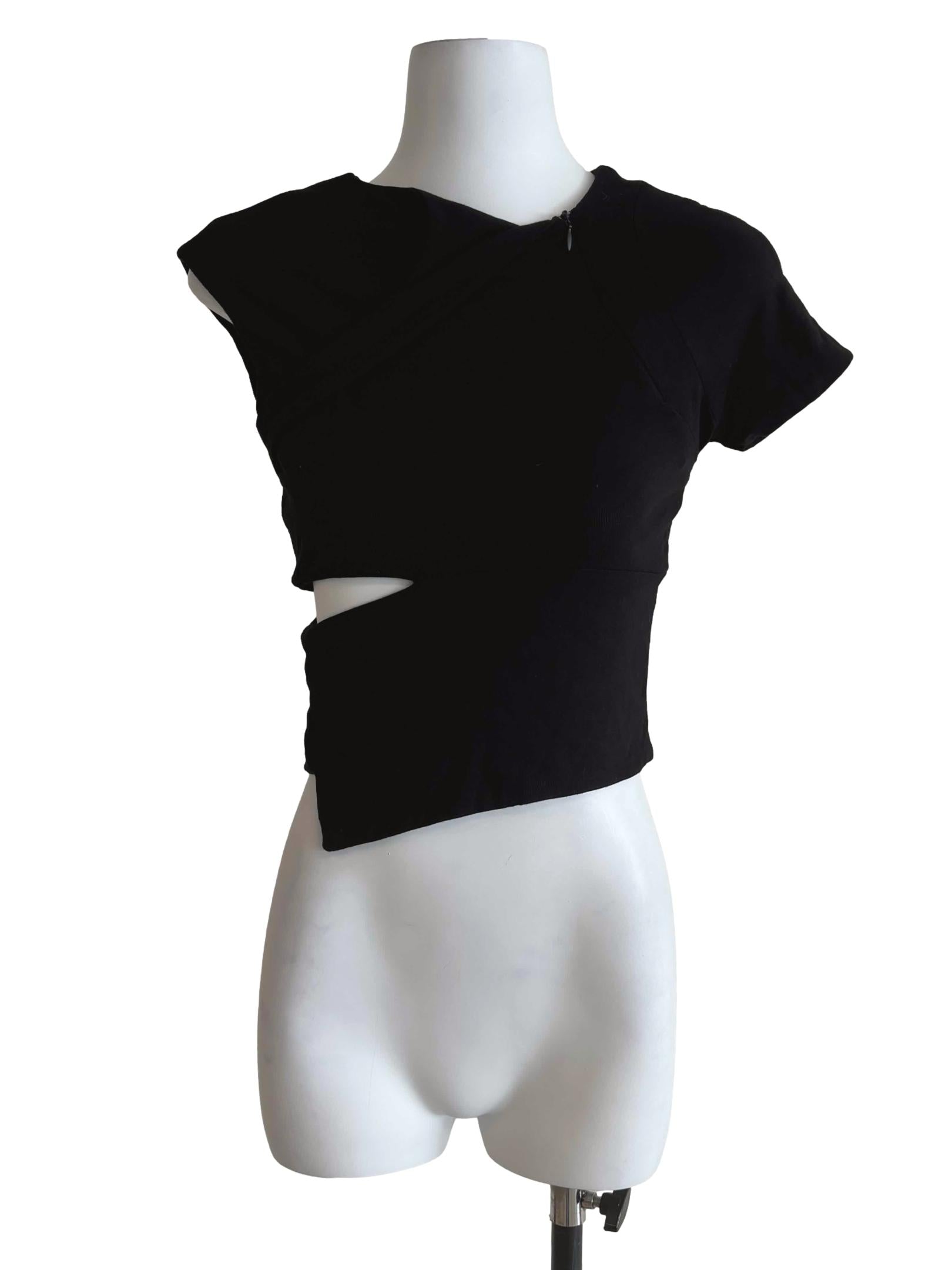 Black Asymmetric Cutout Short Sleeve Top