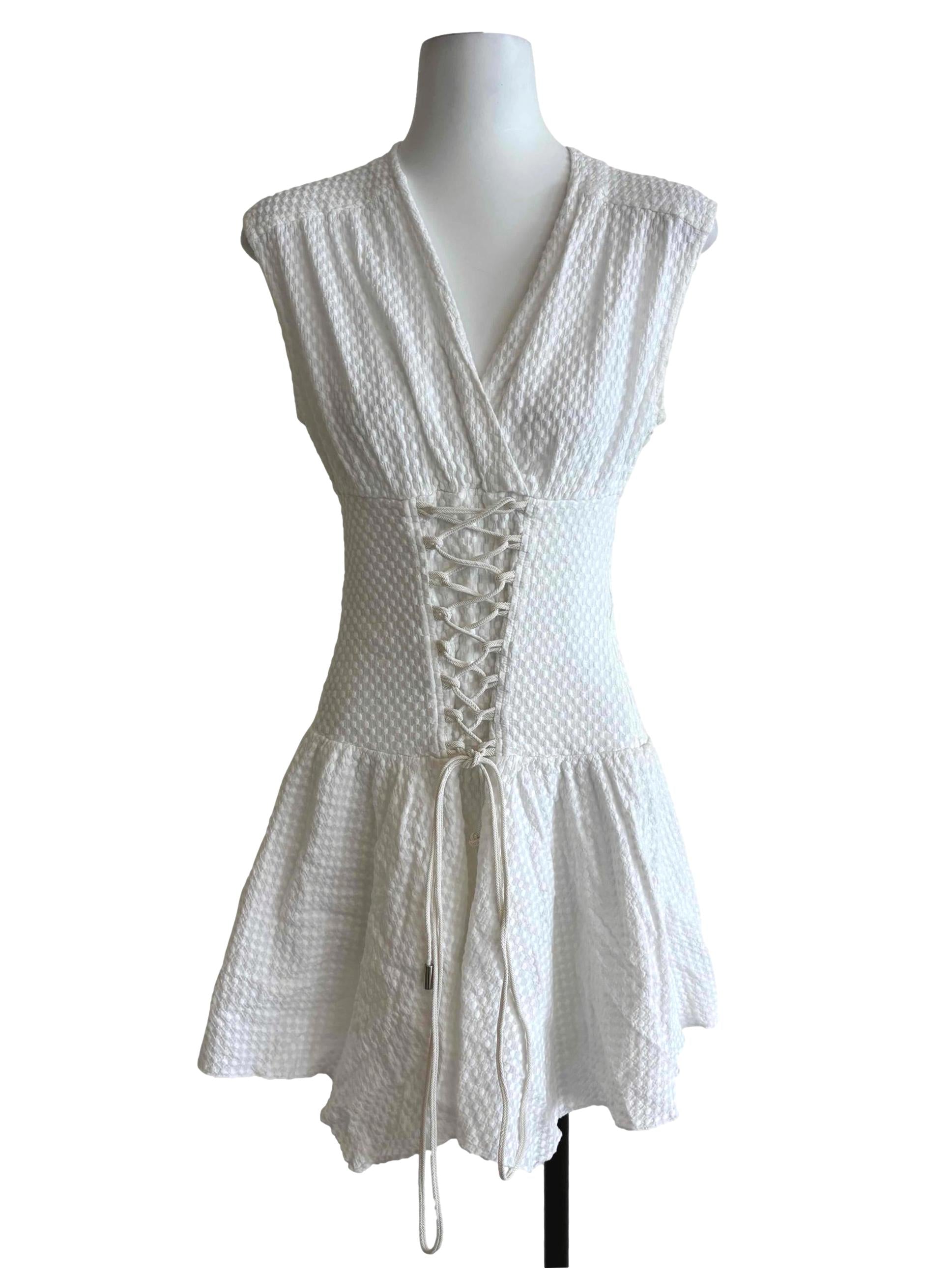 Powder White Textured Corset Mini Dress