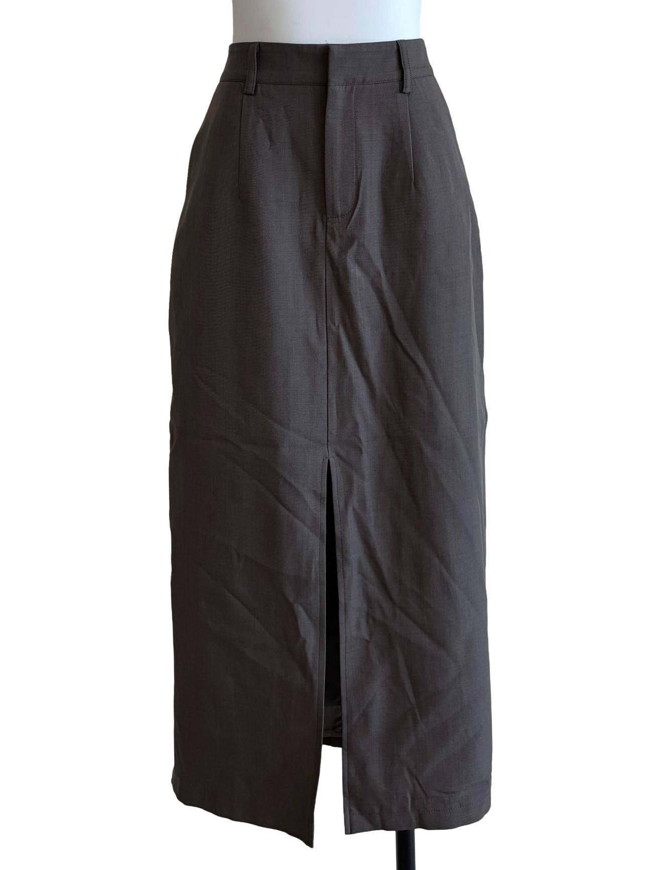 Taupe Brown Slit Skirt