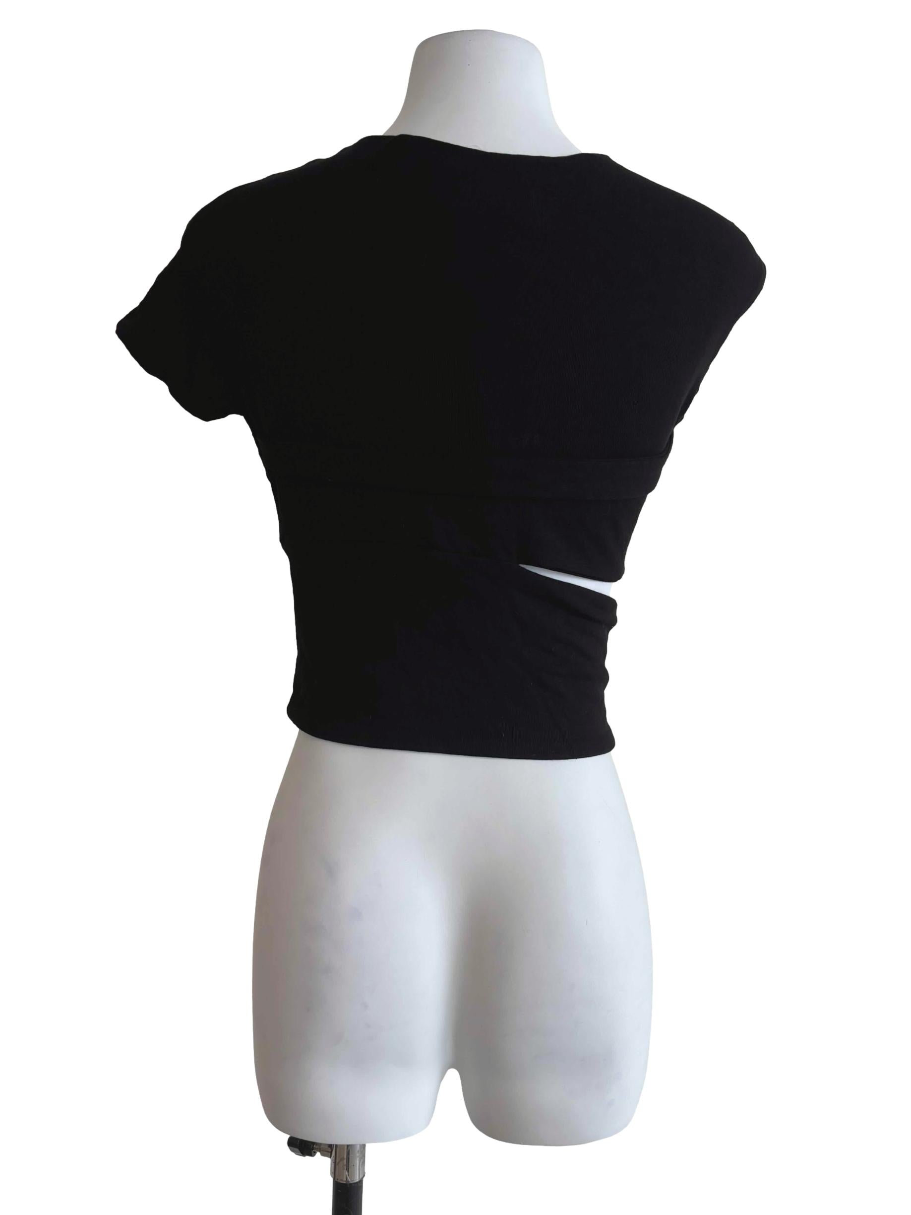 Black Asymmetric Cutout Short Sleeve Top