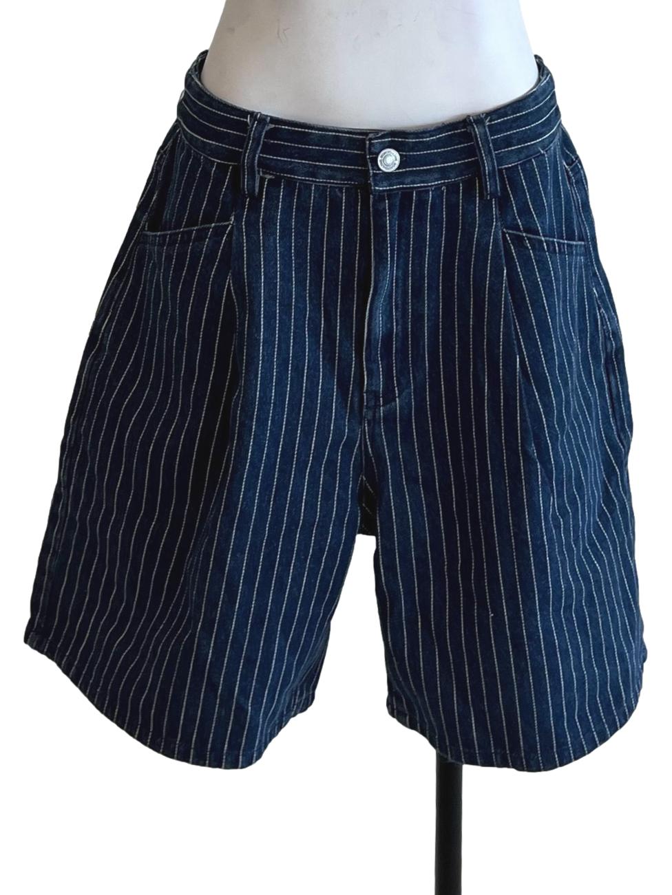 Blue Denim Pinstripe Bermuda Shorts