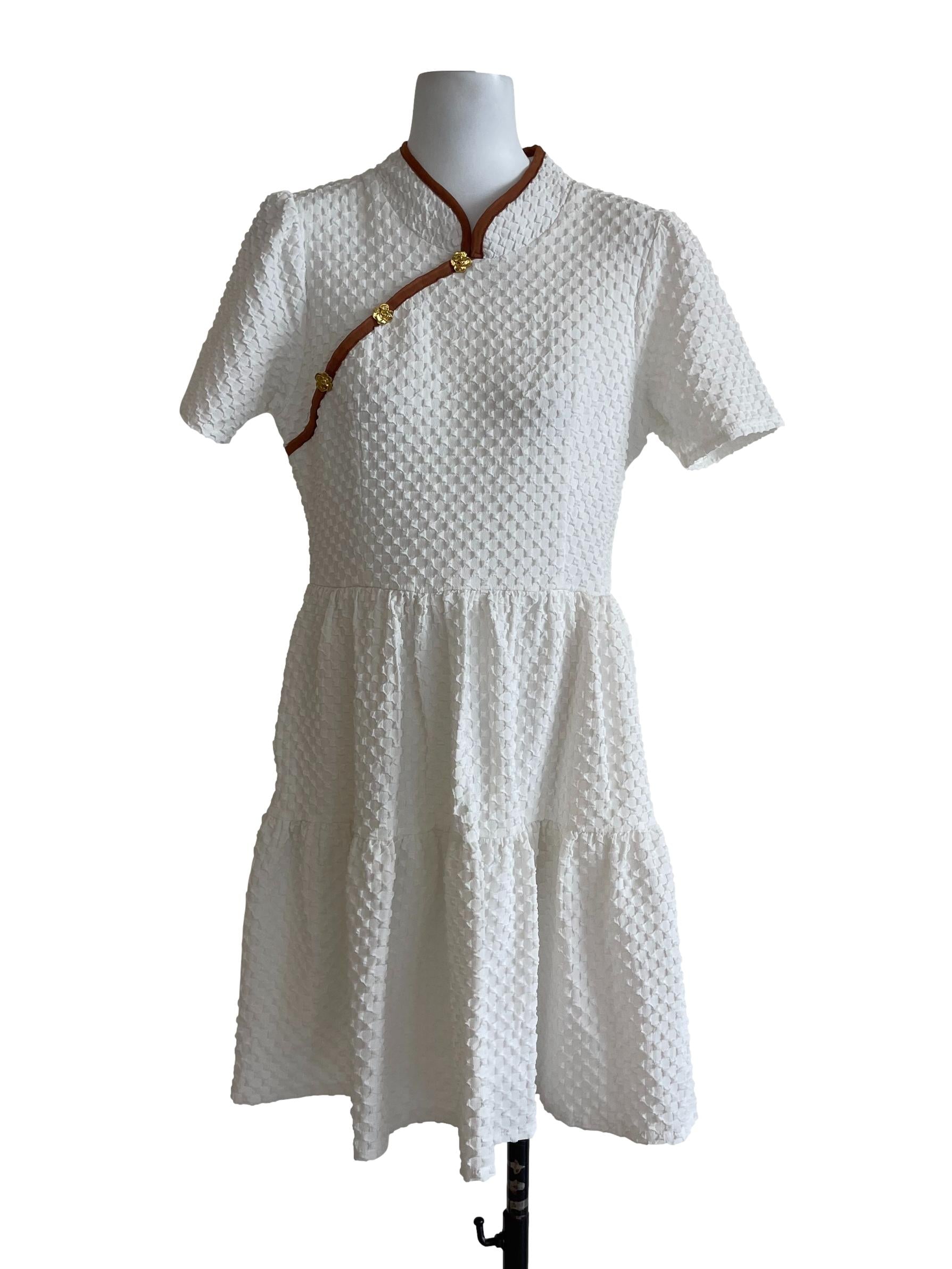 White Textured Tiered Dress
