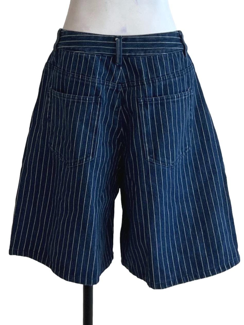 Blue Denim Pinstripe Bermuda Shorts