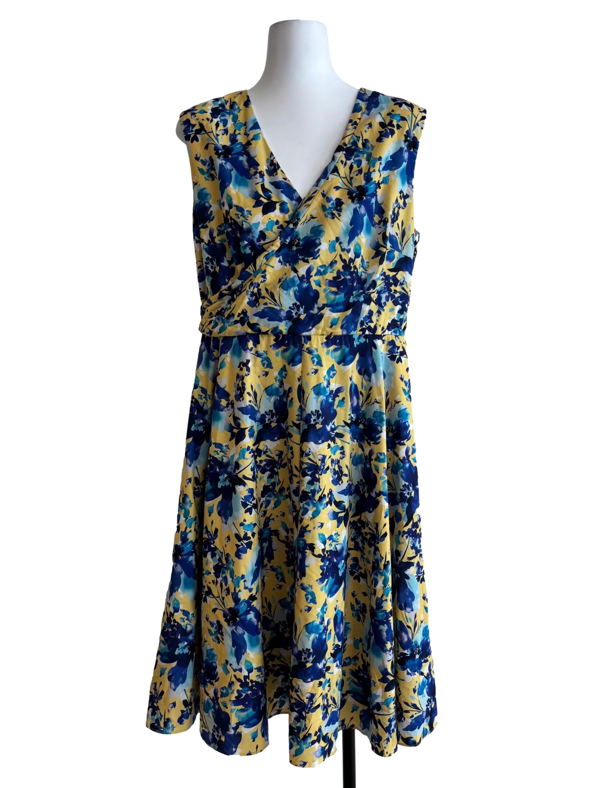 Blue And Yellow Printed A-Line Dress